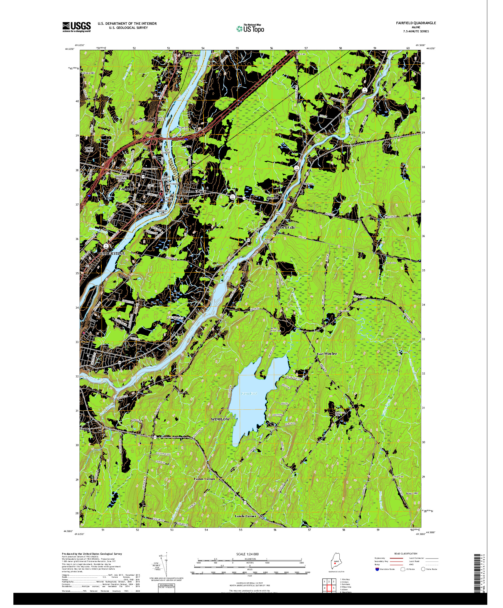 USGS US TOPO 7.5-MINUTE MAP FOR FAIRFIELD, ME 2018