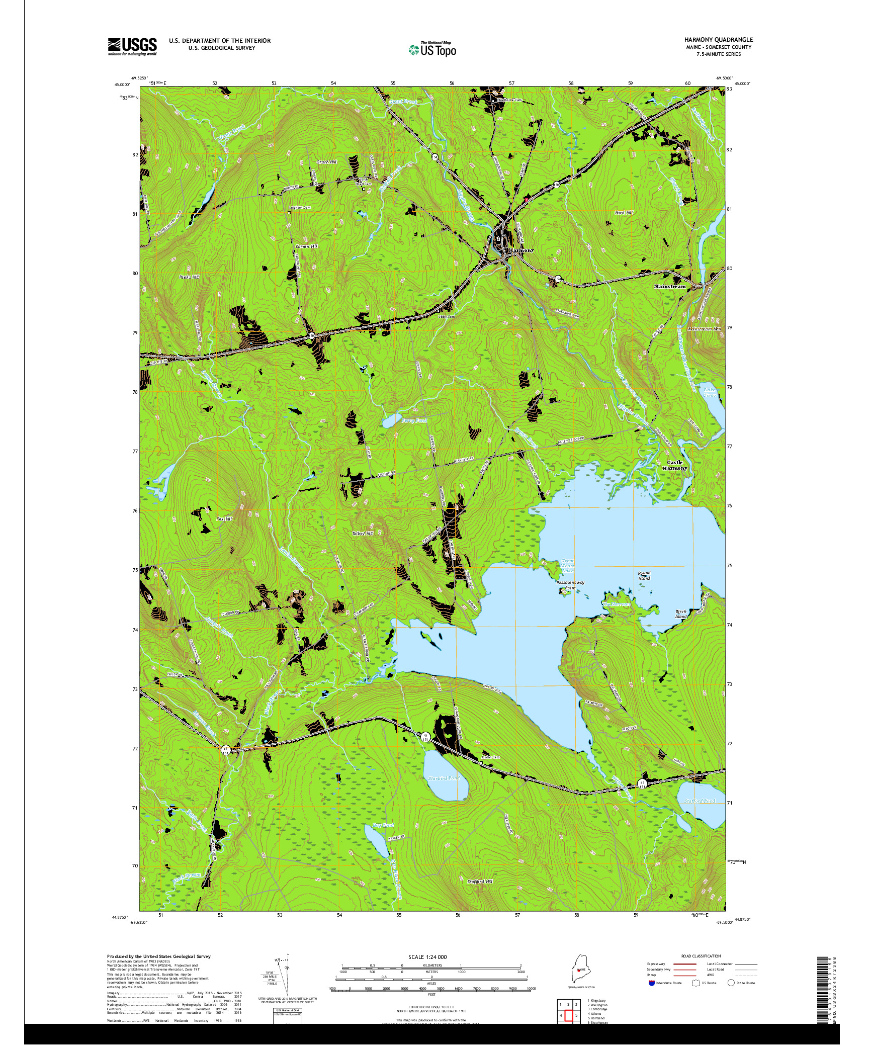 USGS US TOPO 7.5-MINUTE MAP FOR HARMONY, ME 2018