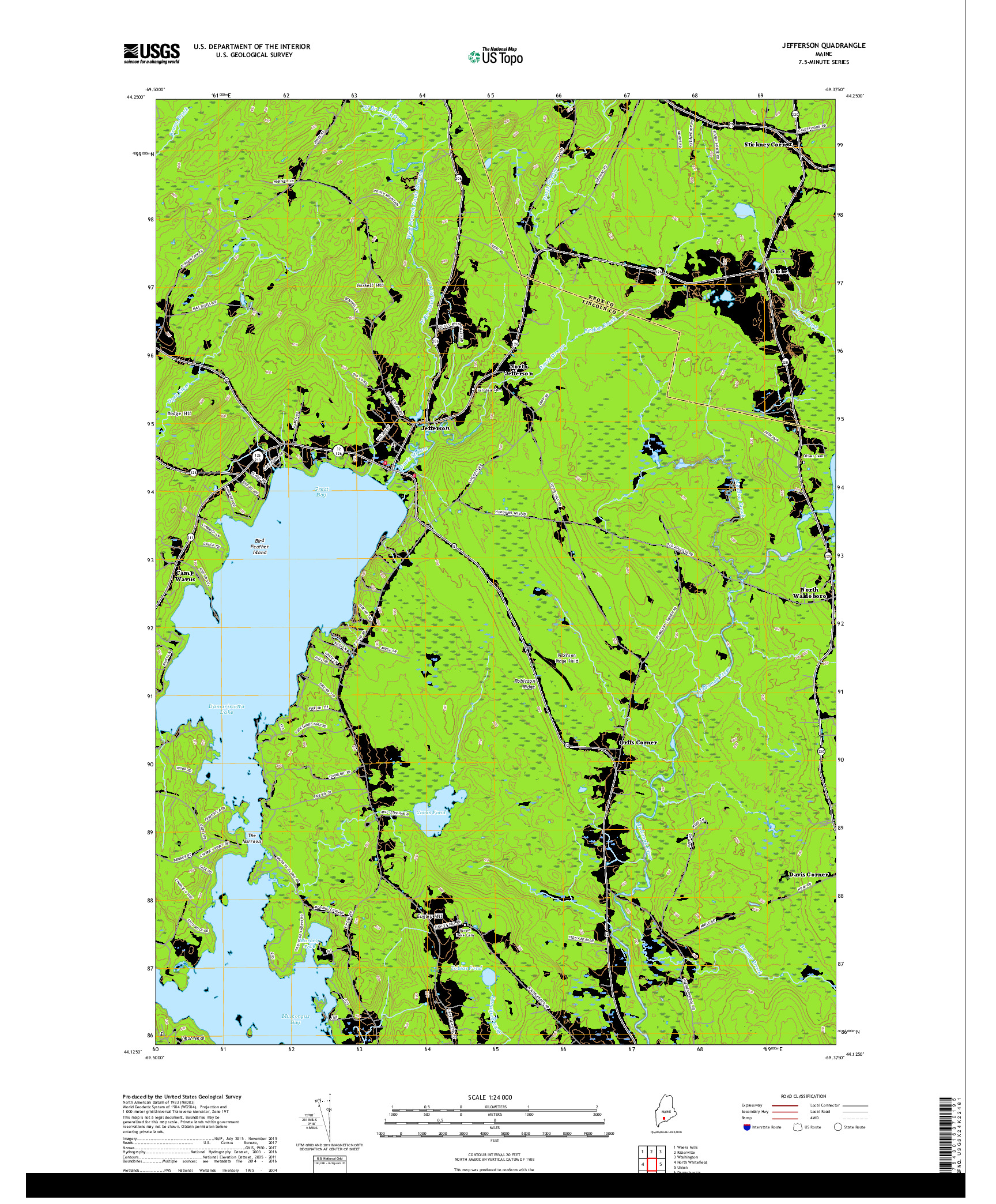 USGS US TOPO 7.5-MINUTE MAP FOR JEFFERSON, ME 2018