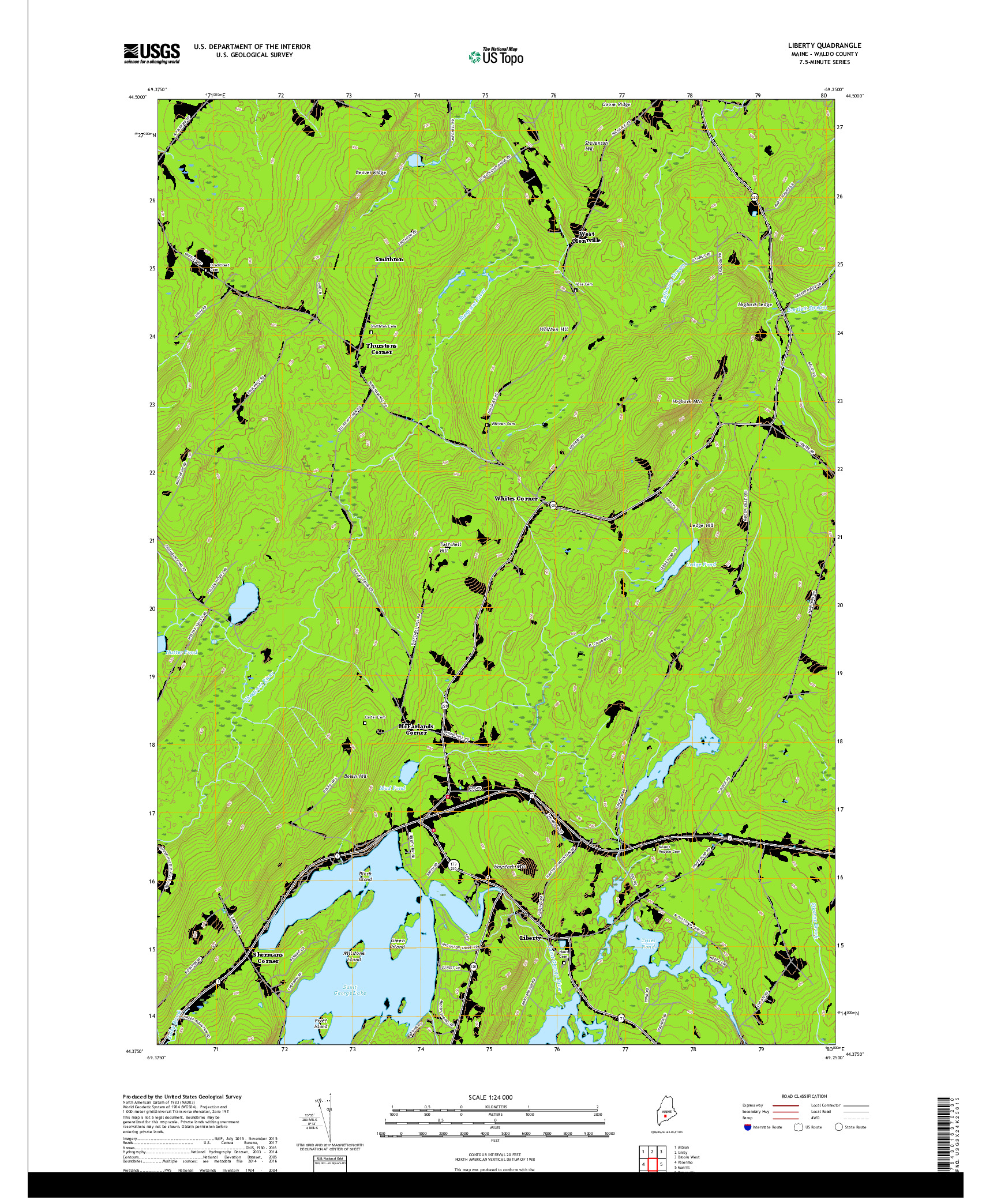 USGS US TOPO 7.5-MINUTE MAP FOR LIBERTY, ME 2018