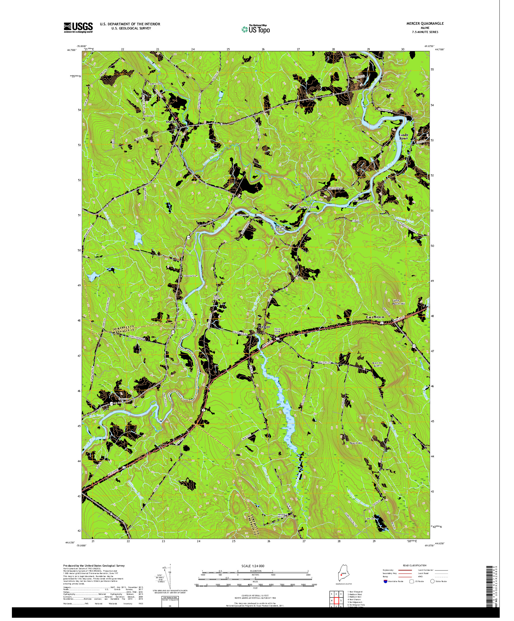 USGS US TOPO 7.5-MINUTE MAP FOR MERCER, ME 2018