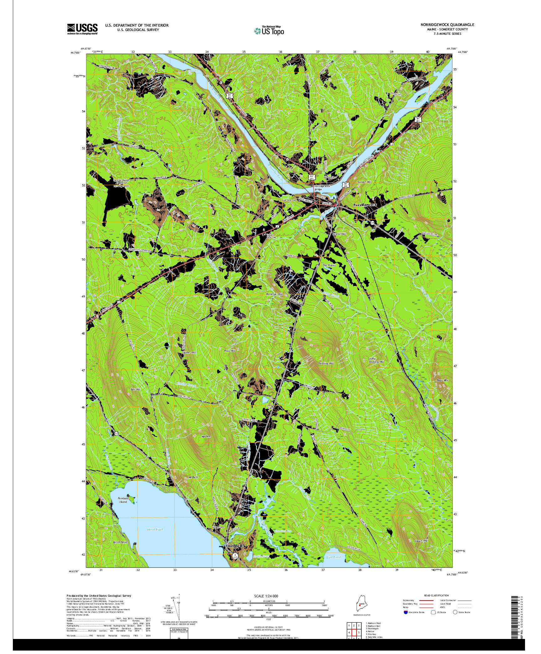 USGS US TOPO 7.5-MINUTE MAP FOR NORRIDGEWOCK, ME 2018