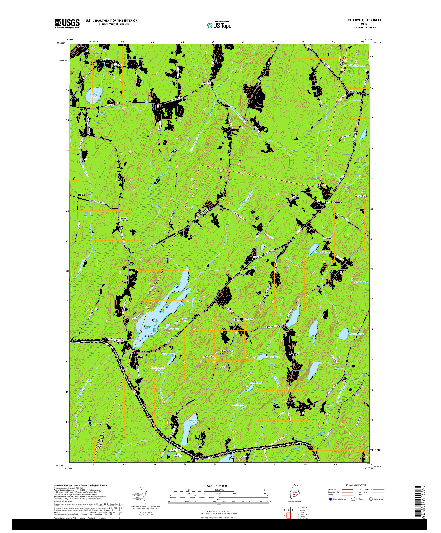 USGS US TOPO 7.5-MINUTE MAP FOR PALERMO, ME 2018