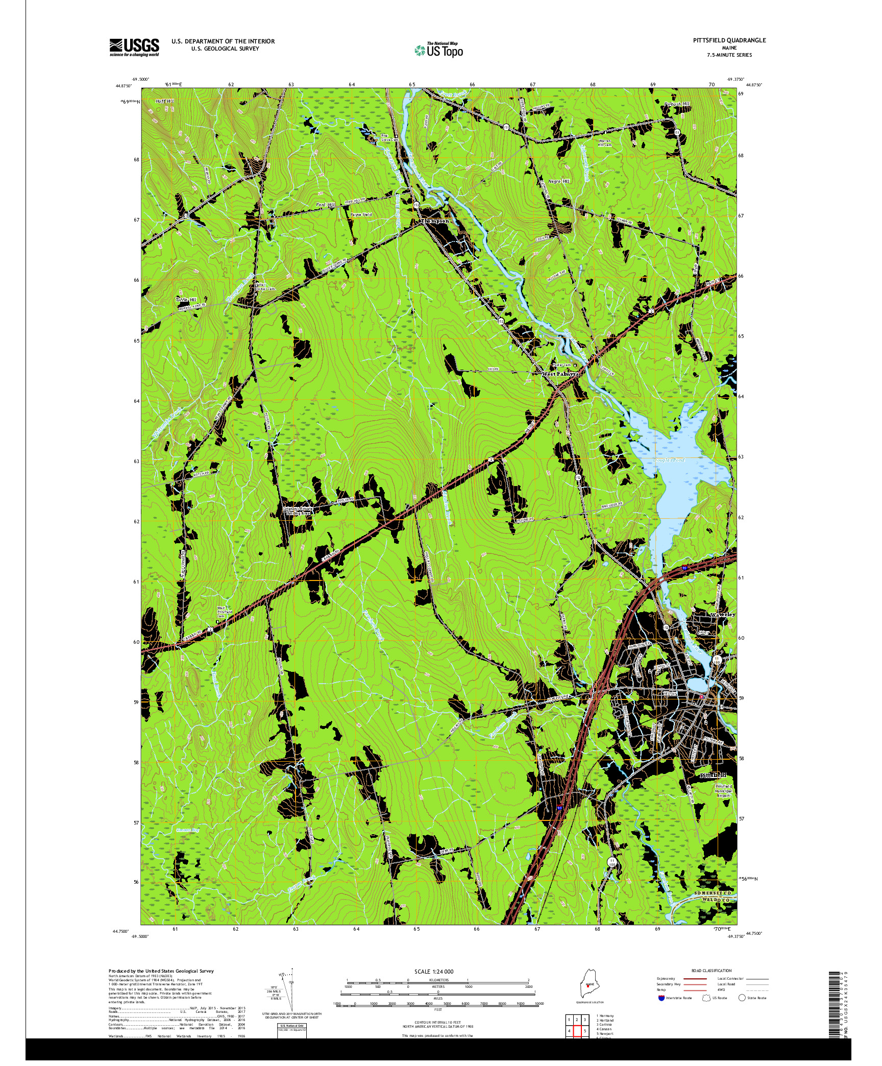 USGS US TOPO 7.5-MINUTE MAP FOR PITTSFIELD, ME 2018