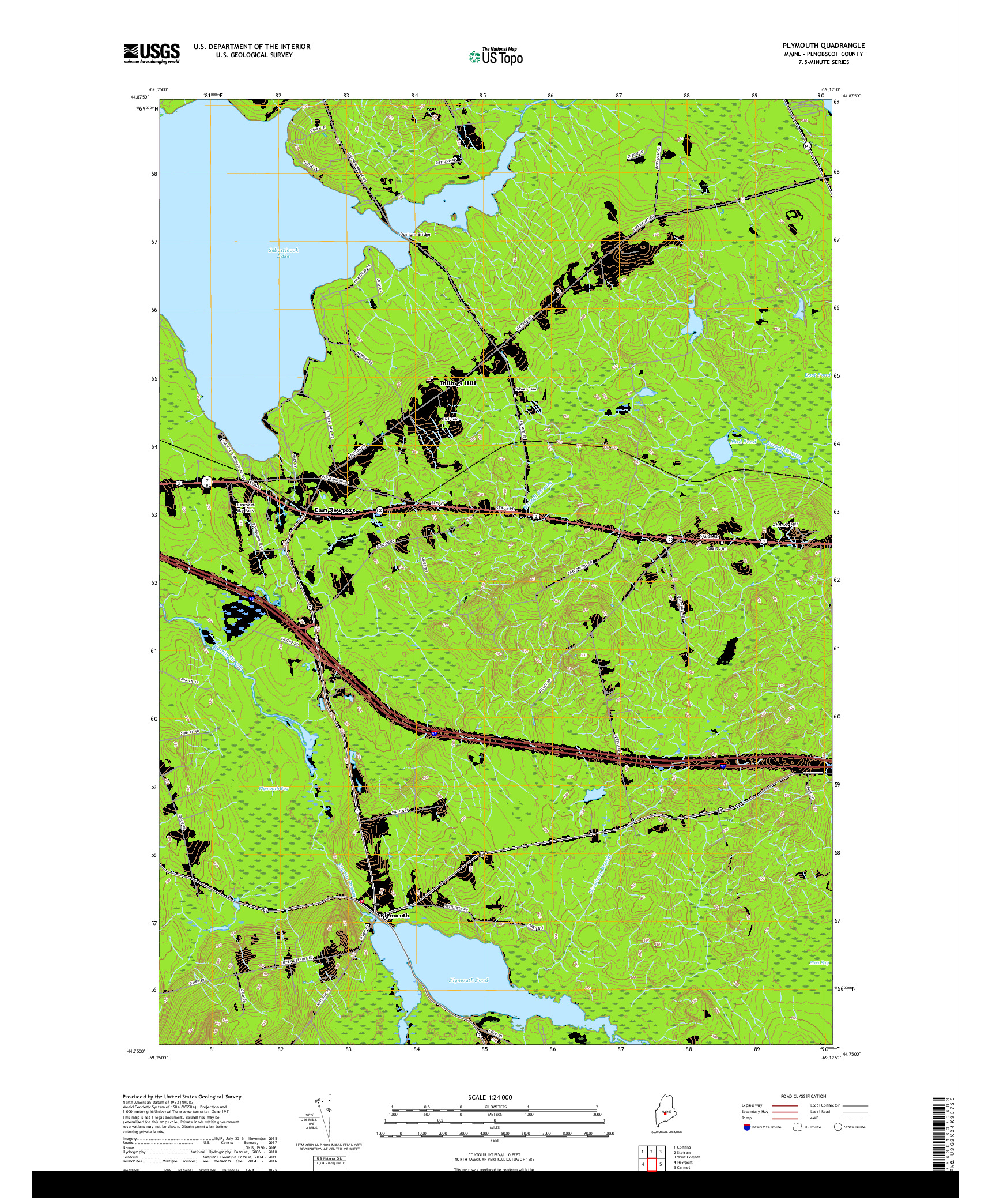 USGS US TOPO 7.5-MINUTE MAP FOR PLYMOUTH, ME 2018