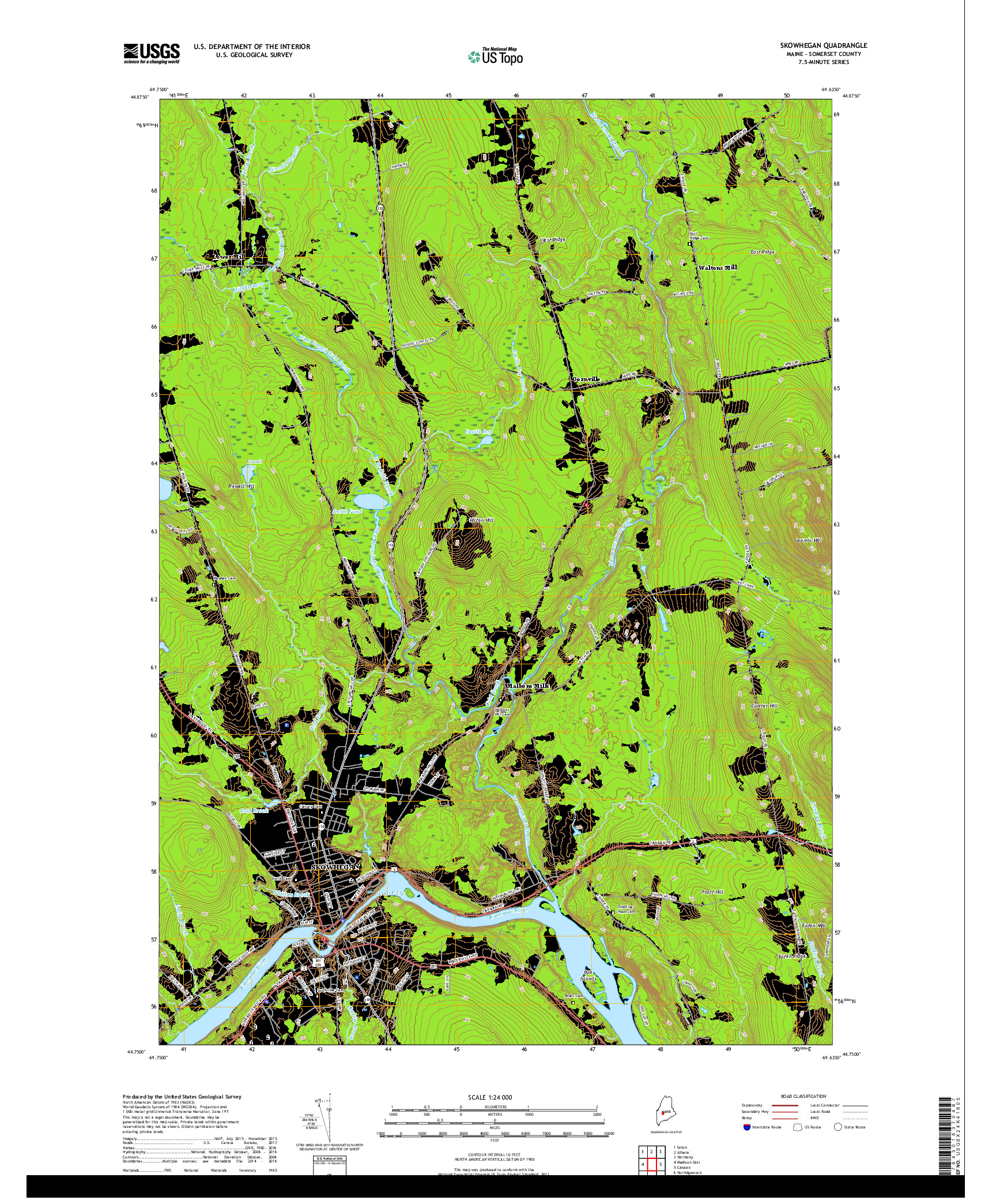 USGS US TOPO 7.5-MINUTE MAP FOR SKOWHEGAN, ME 2018