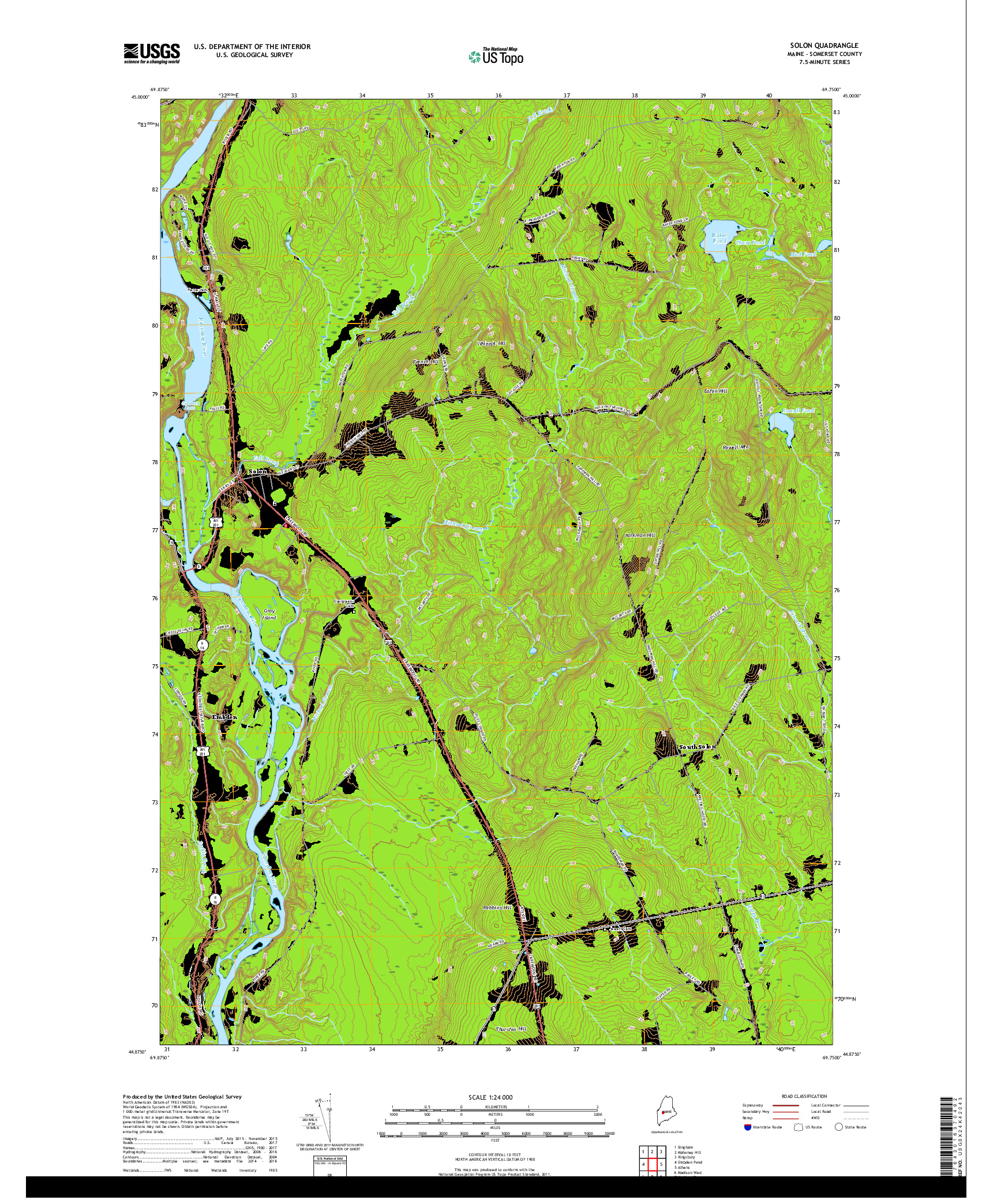 USGS US TOPO 7.5-MINUTE MAP FOR SOLON, ME 2018