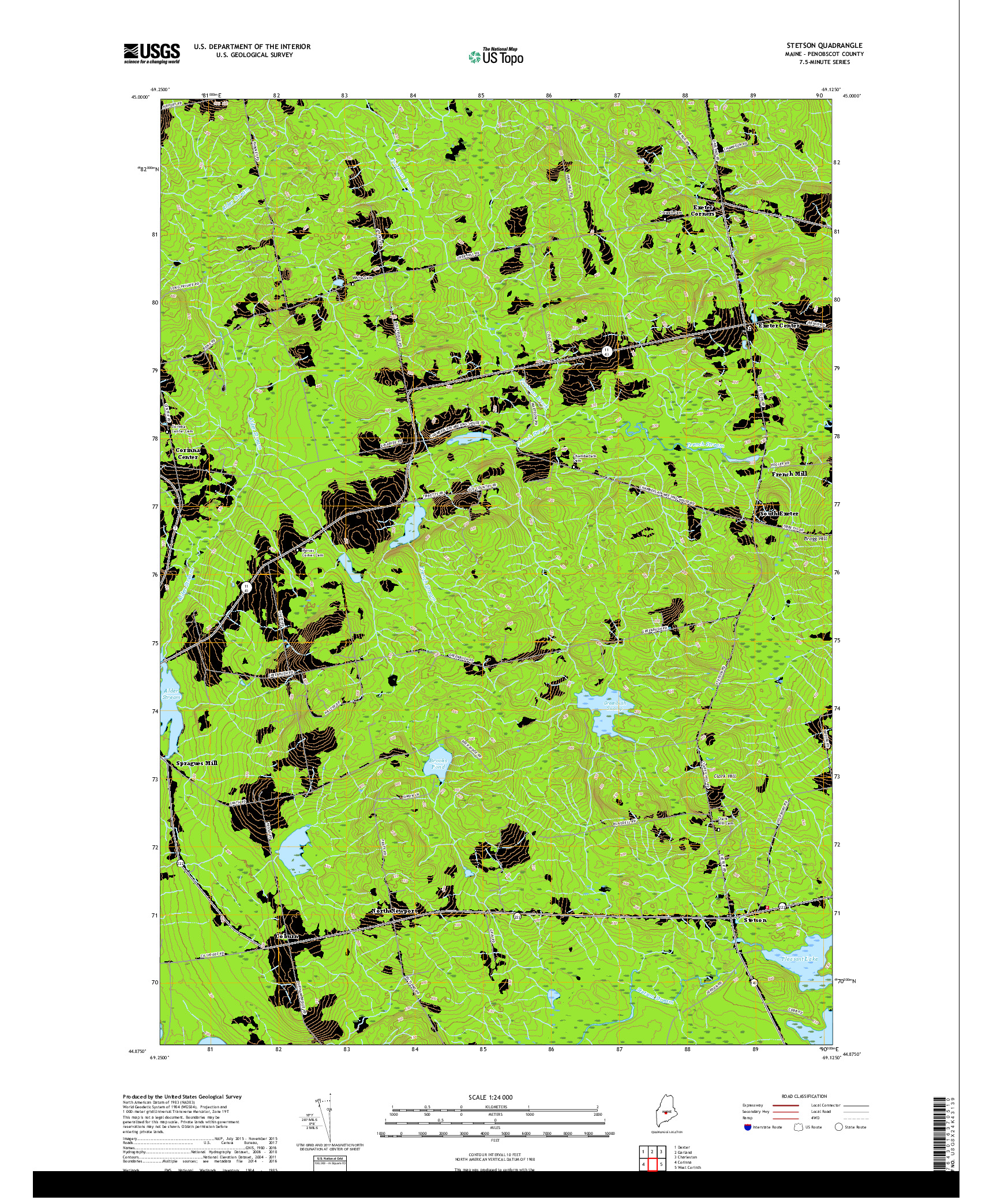 USGS US TOPO 7.5-MINUTE MAP FOR STETSON, ME 2018