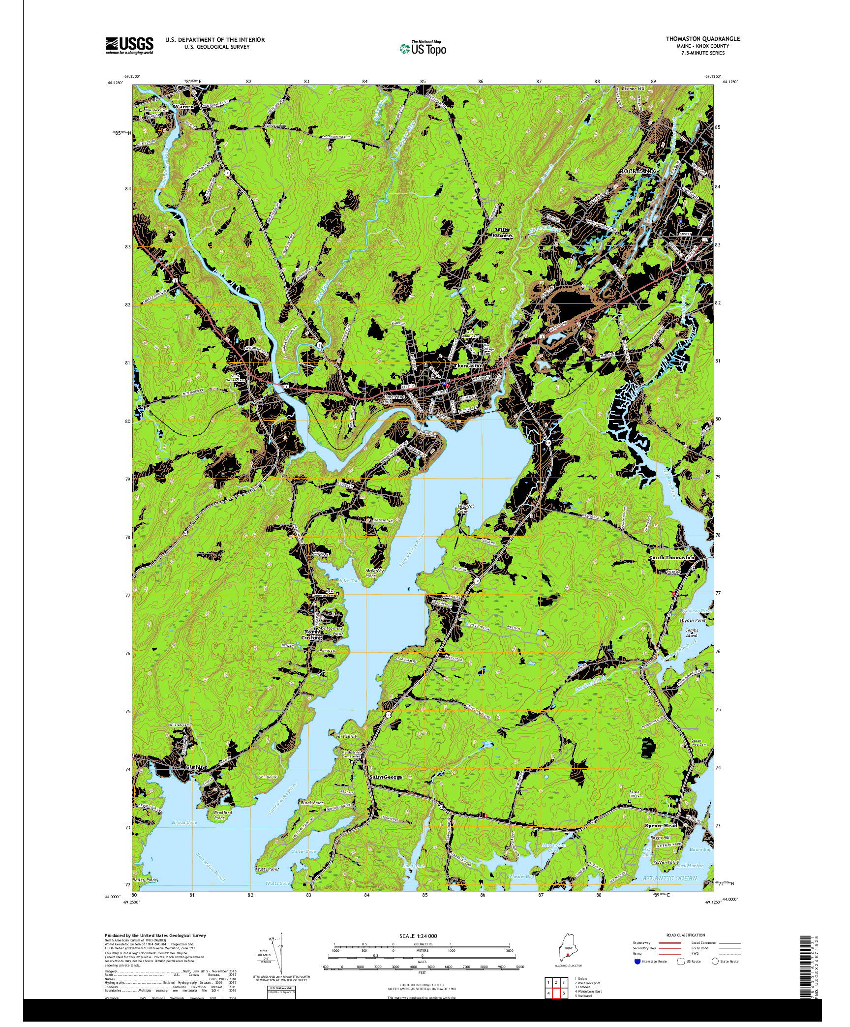 USGS US TOPO 7.5-MINUTE MAP FOR THOMASTON, ME 2018