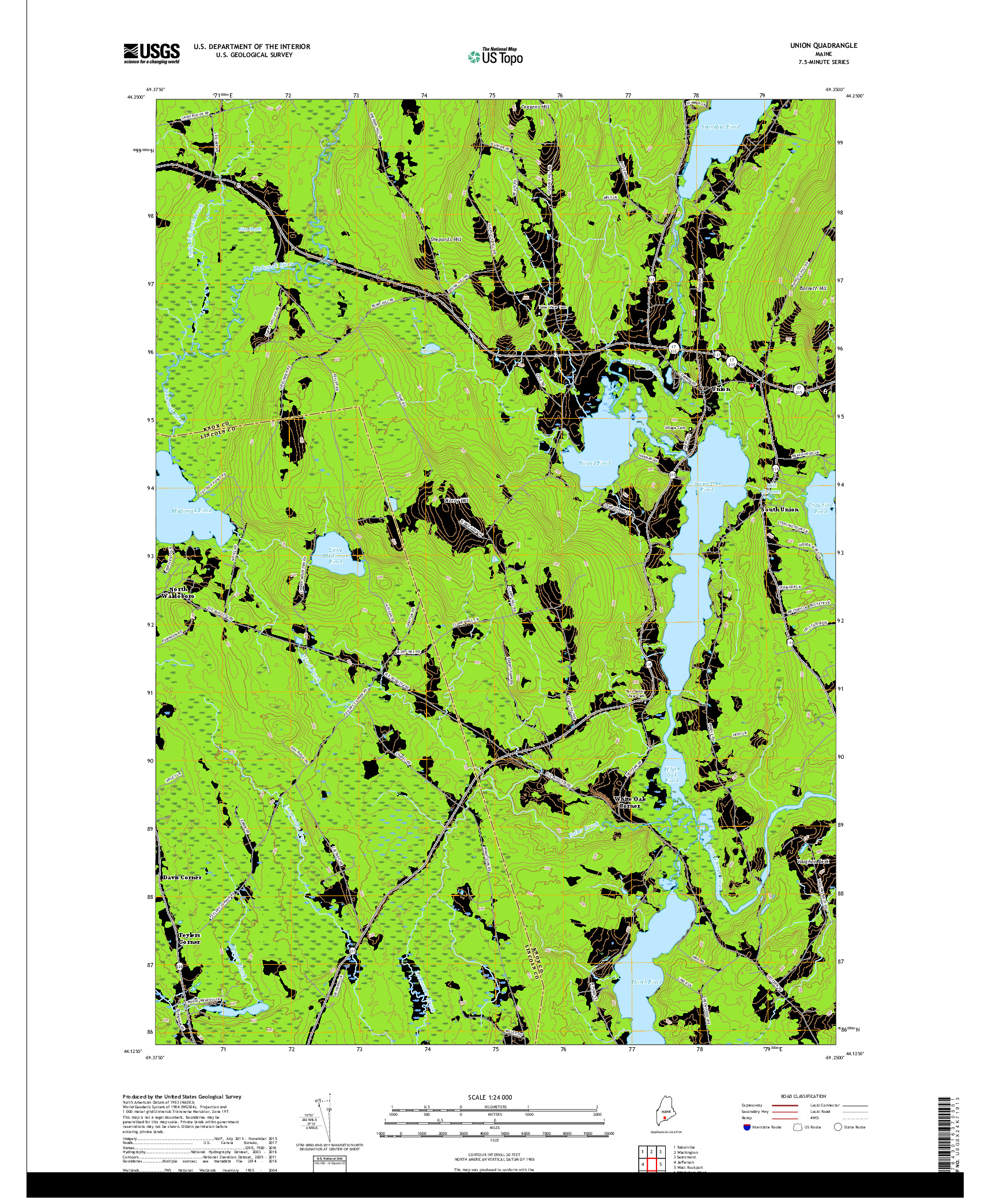 USGS US TOPO 7.5-MINUTE MAP FOR UNION, ME 2018