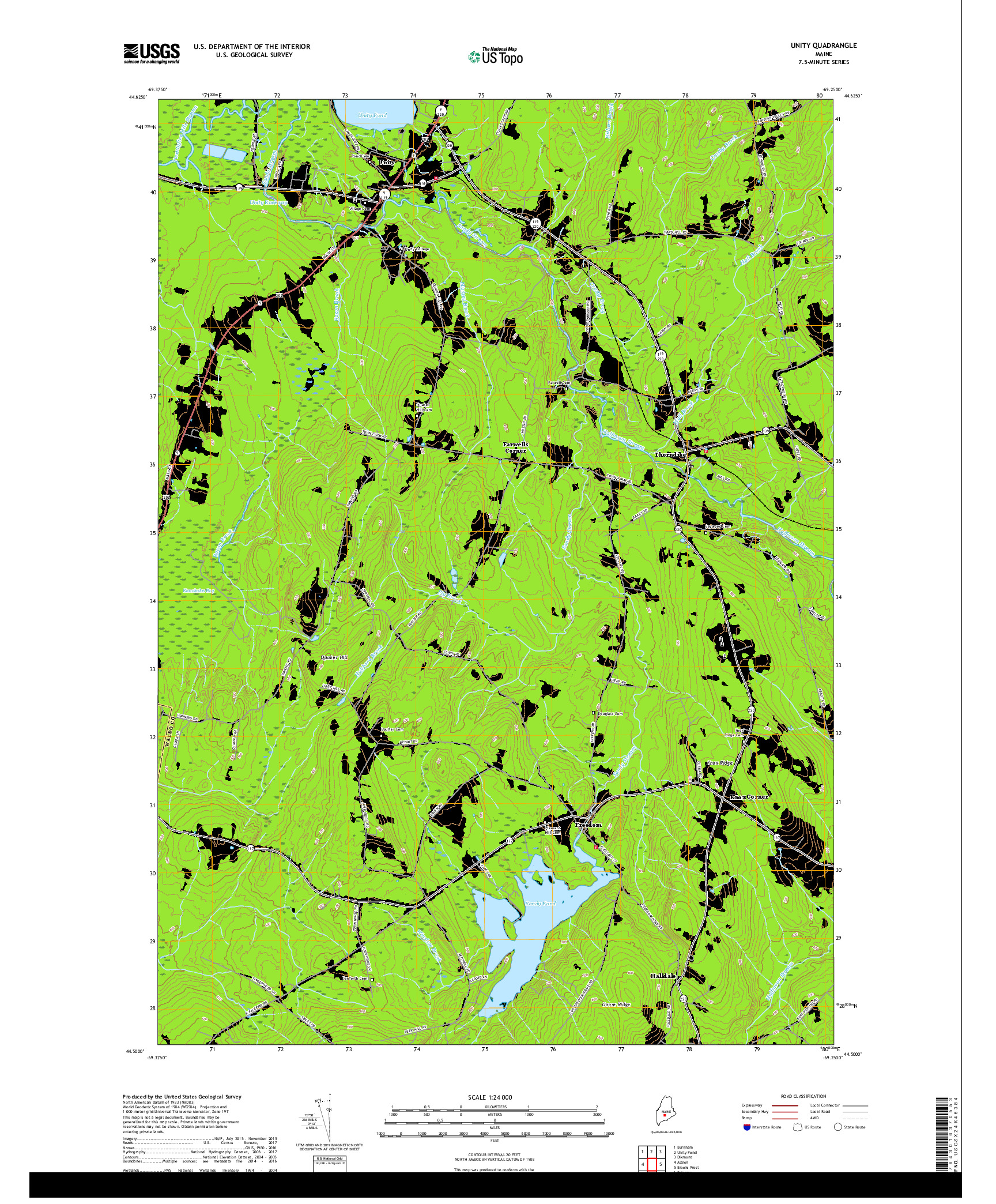 USGS US TOPO 7.5-MINUTE MAP FOR UNITY, ME 2018