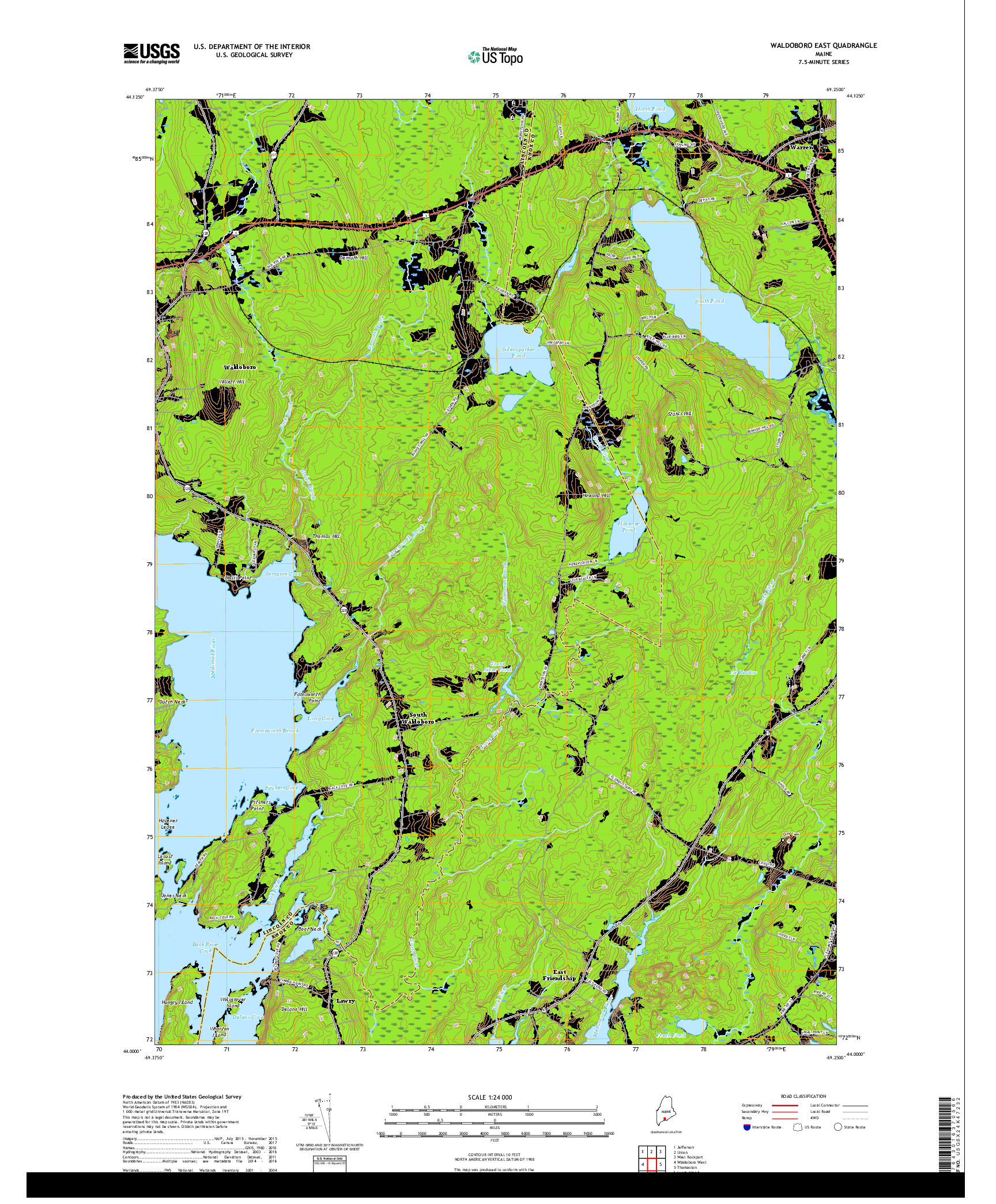 USGS US TOPO 7.5-MINUTE MAP FOR WALDOBORO EAST, ME 2018