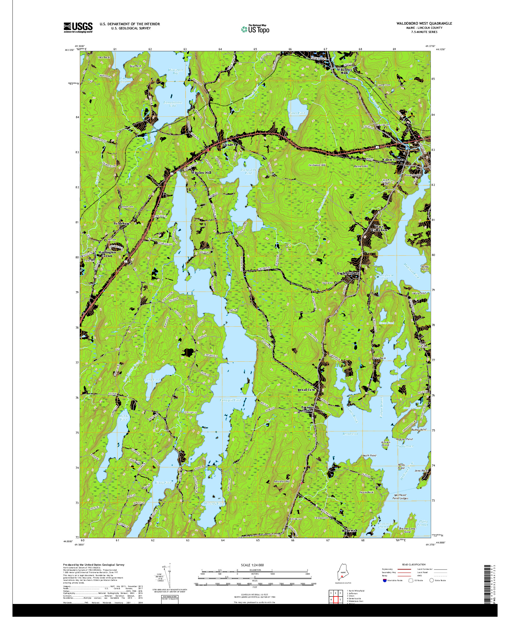 USGS US TOPO 7.5-MINUTE MAP FOR WALDOBORO WEST, ME 2018