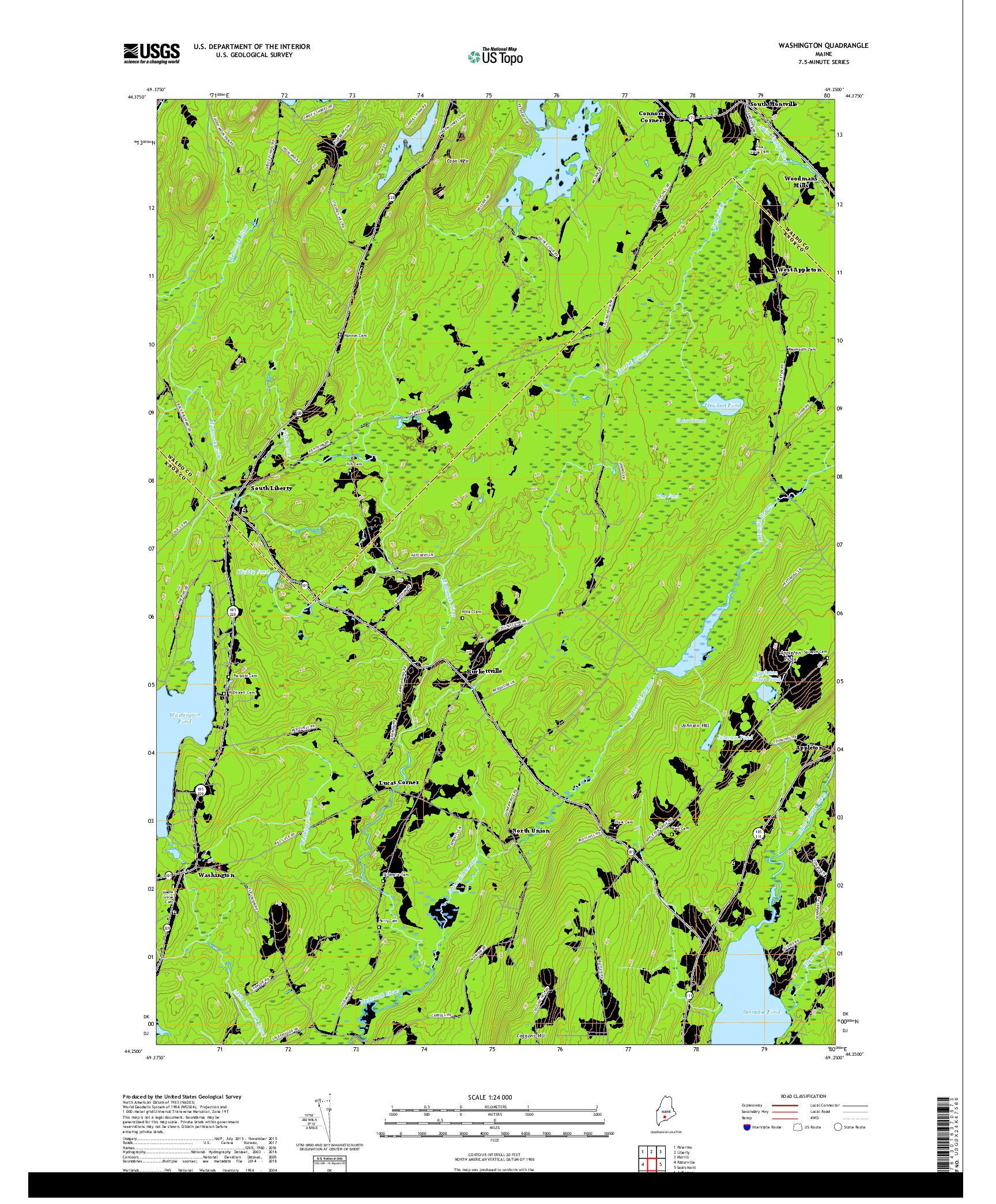 USGS US TOPO 7.5-MINUTE MAP FOR WASHINGTON, ME 2018