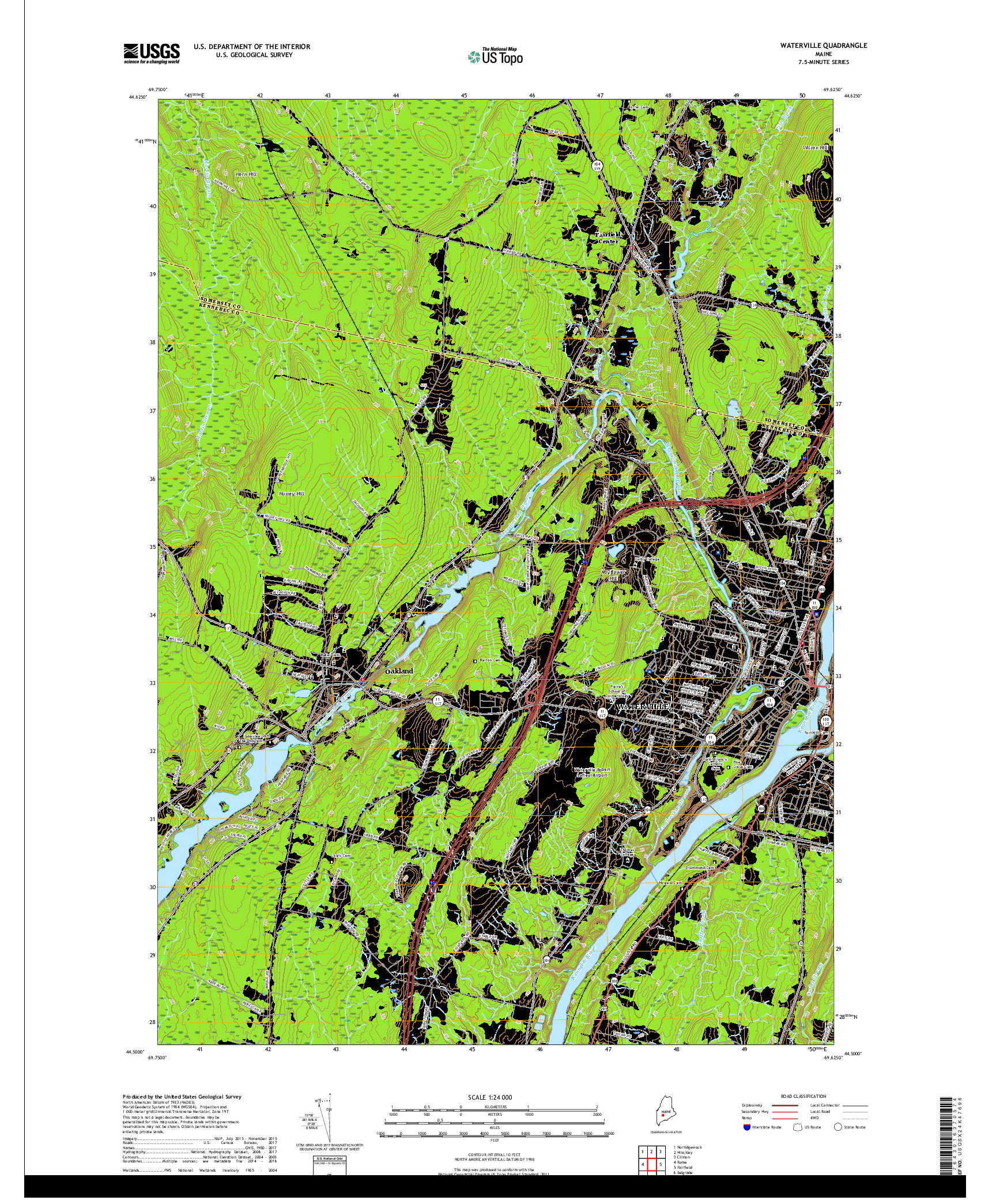 USGS US TOPO 7.5-MINUTE MAP FOR WATERVILLE, ME 2018