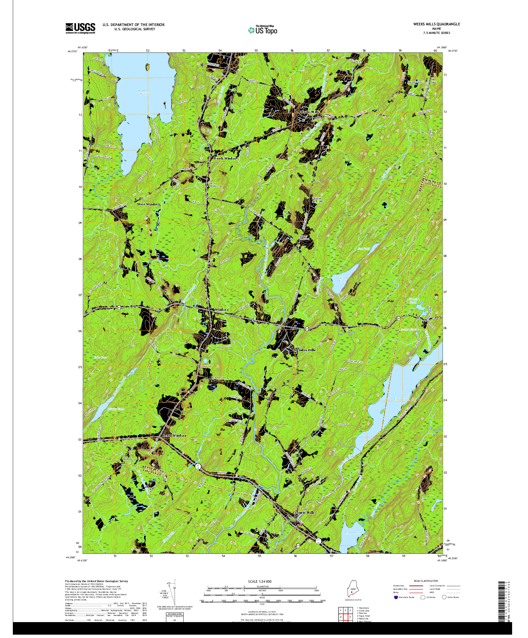 USGS US TOPO 7.5-MINUTE MAP FOR WEEKS MILLS, ME 2018