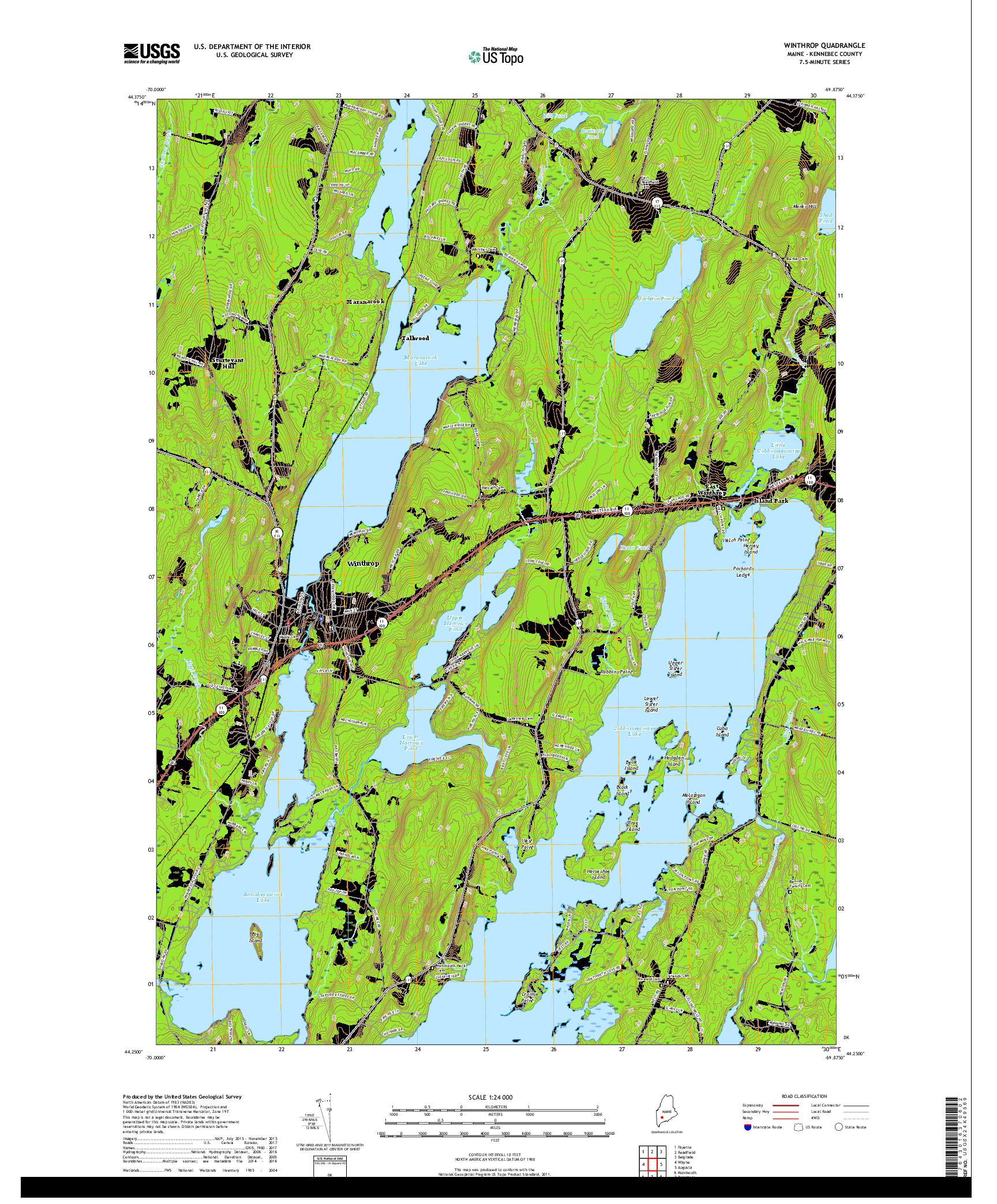USGS US TOPO 7.5-MINUTE MAP FOR WINTHROP, ME 2018