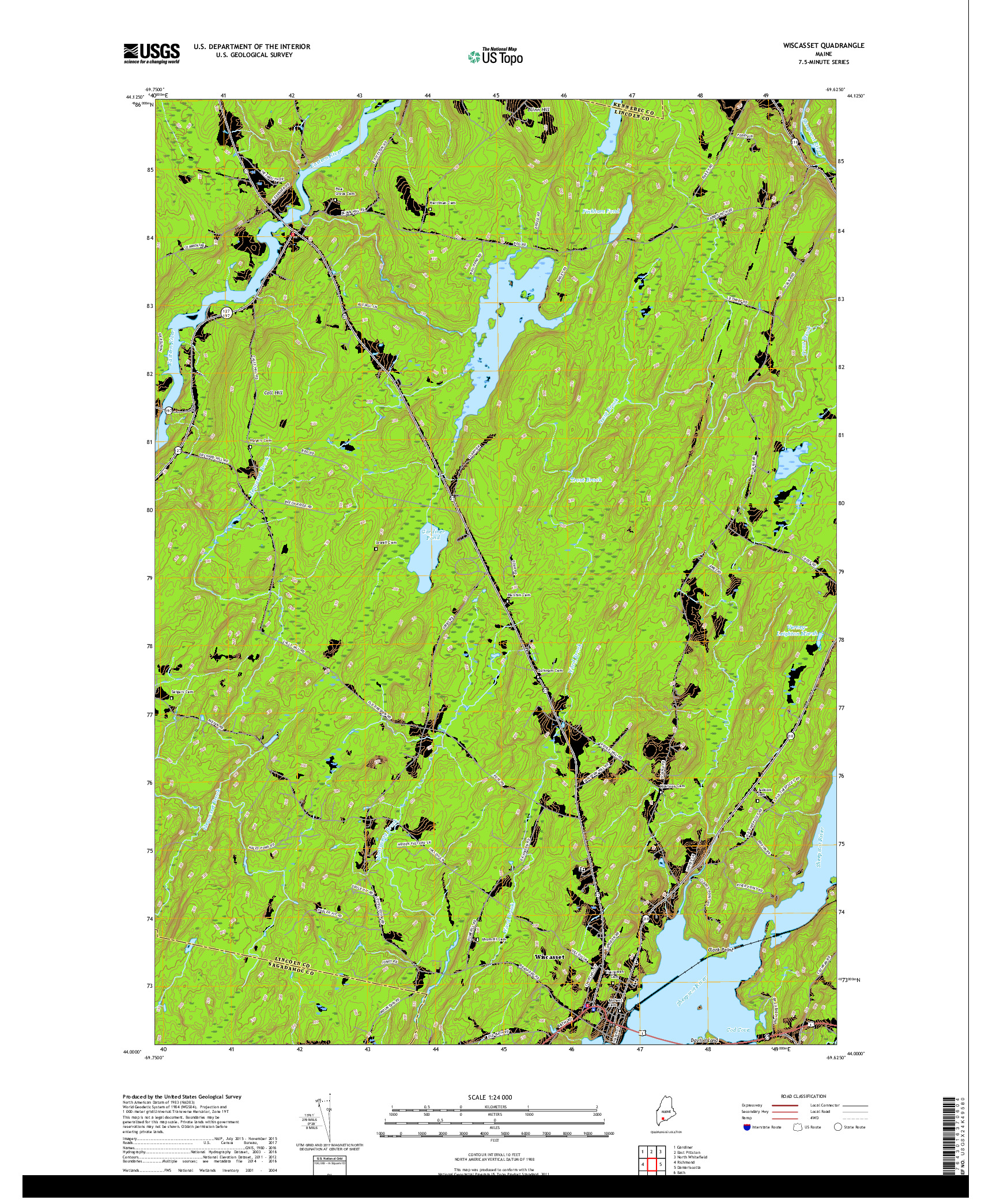 USGS US TOPO 7.5-MINUTE MAP FOR WISCASSET, ME 2018
