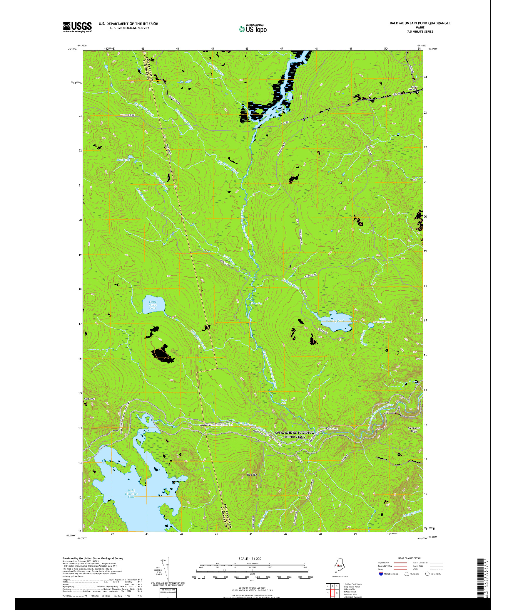 USGS US TOPO 7.5-MINUTE MAP FOR BALD MOUNTAIN POND, ME 2018