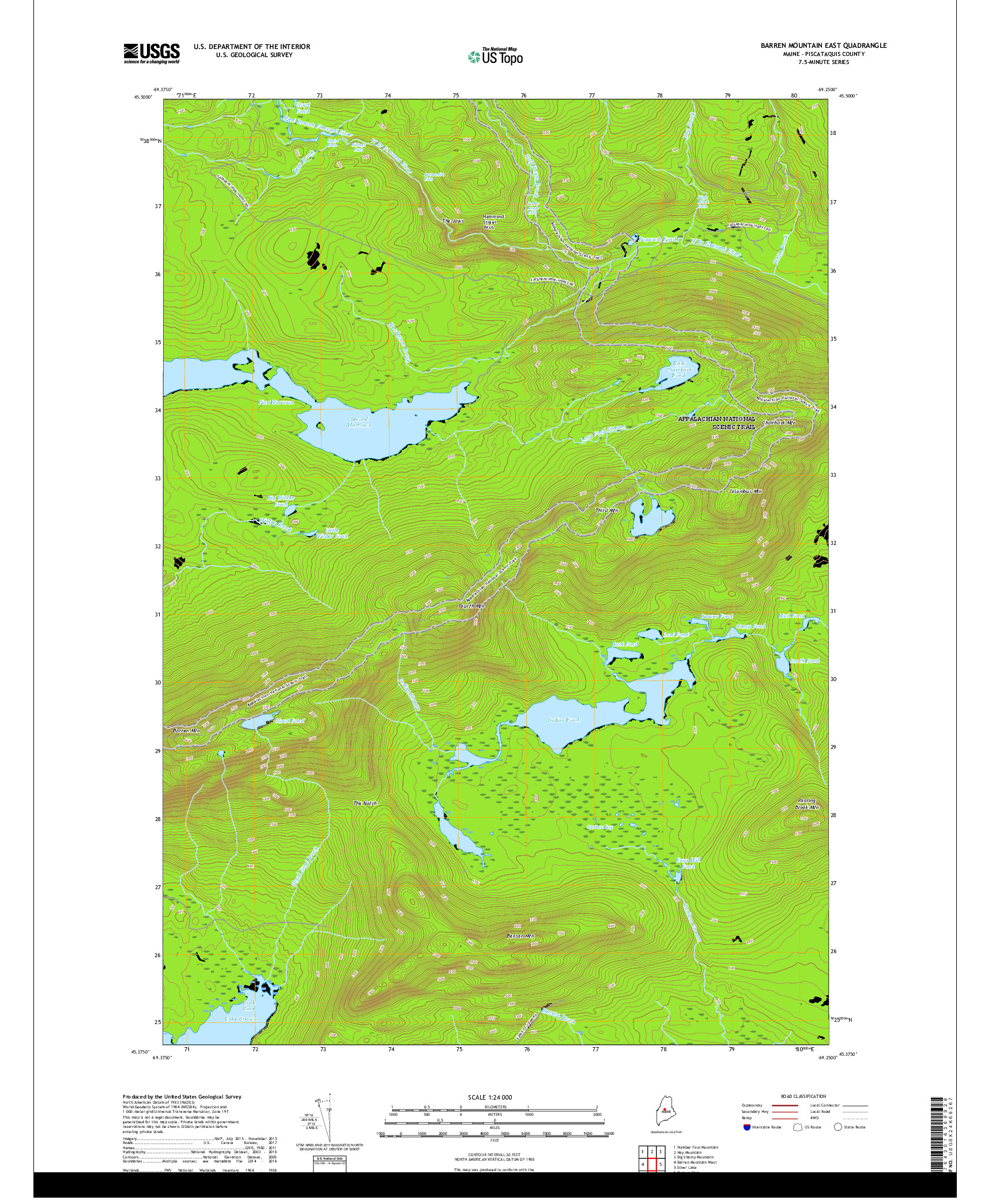 USGS US TOPO 7.5-MINUTE MAP FOR BARREN MOUNTAIN EAST, ME 2018