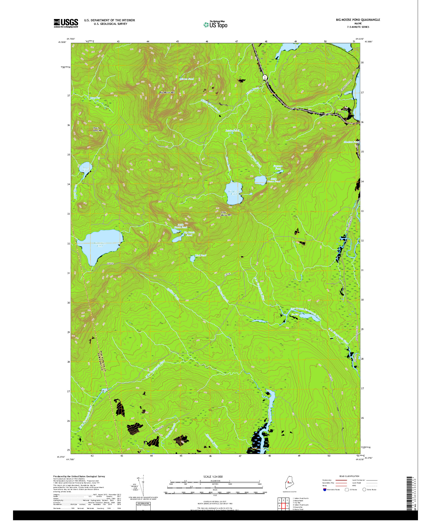 USGS US TOPO 7.5-MINUTE MAP FOR BIG MOOSE POND, ME 2018