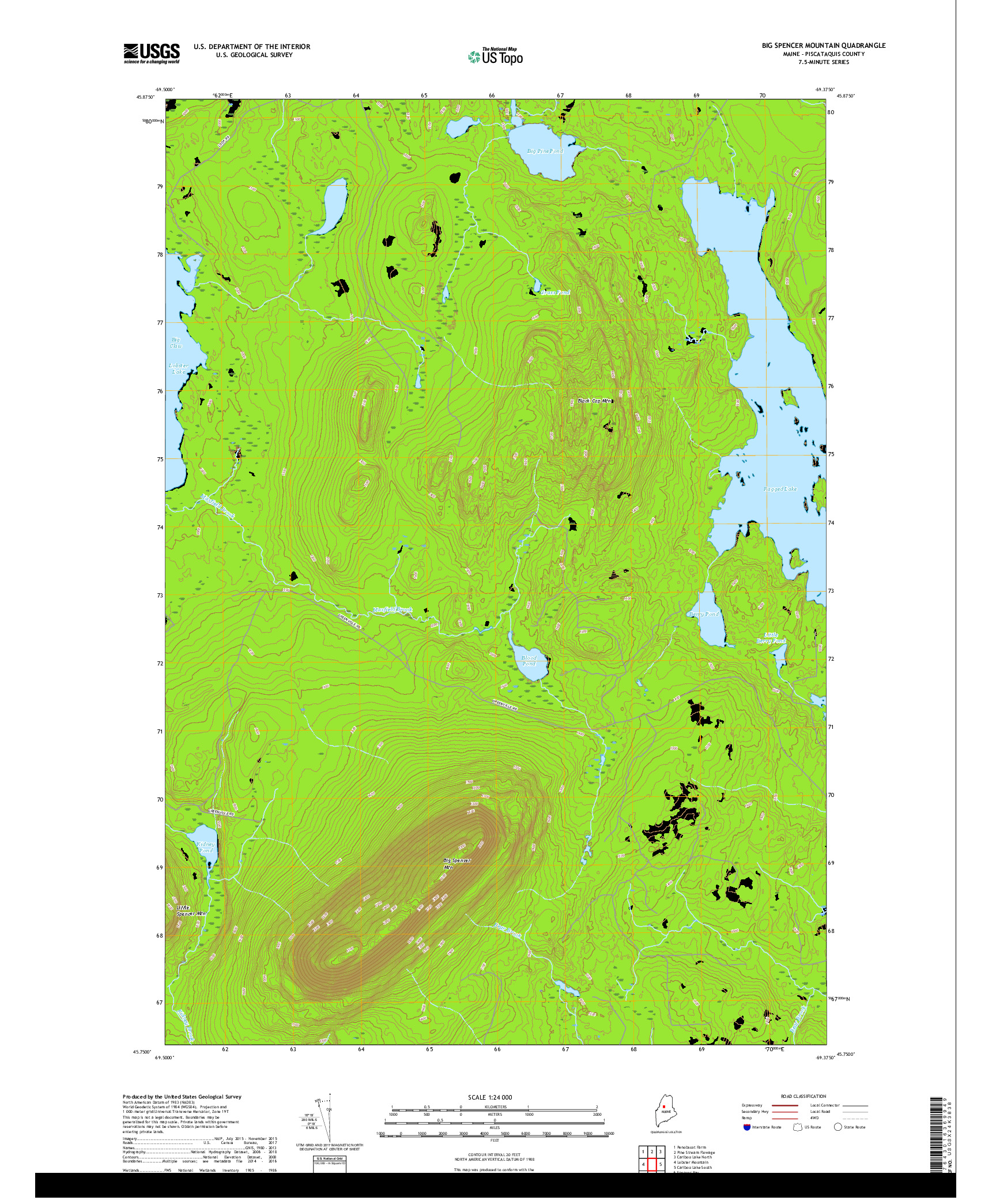 USGS US TOPO 7.5-MINUTE MAP FOR BIG SPENCER MOUNTAIN, ME 2018