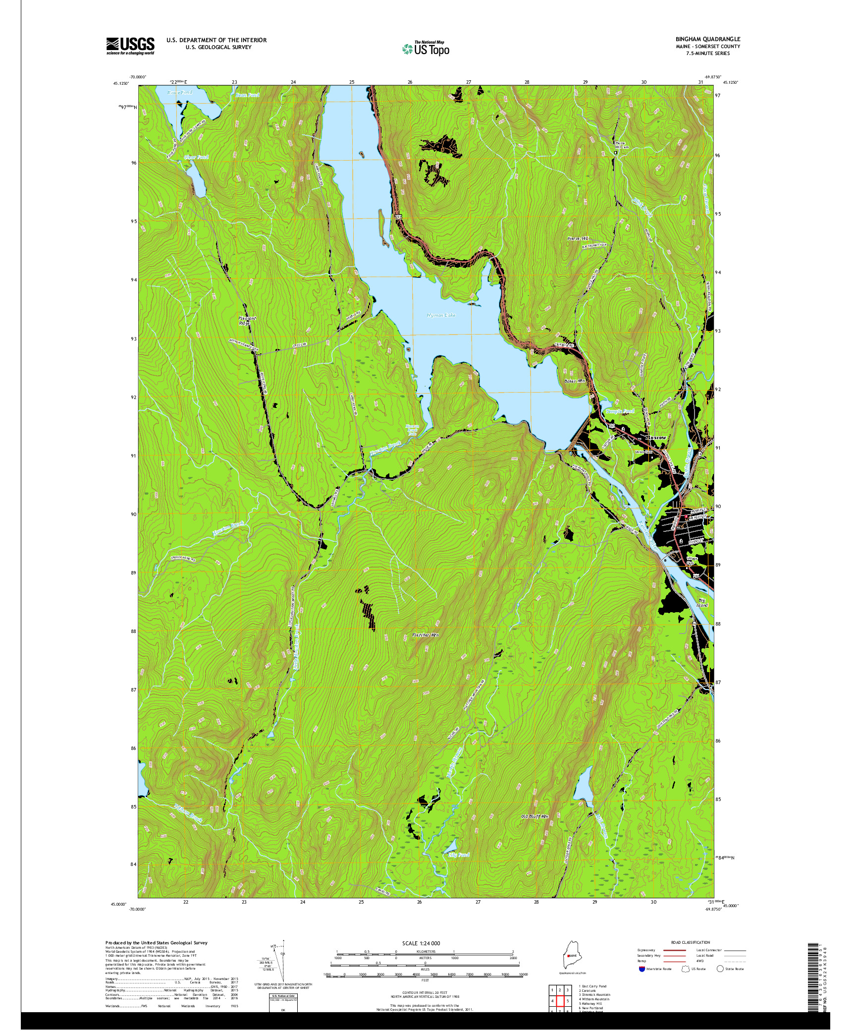 USGS US TOPO 7.5-MINUTE MAP FOR BINGHAM, ME 2018