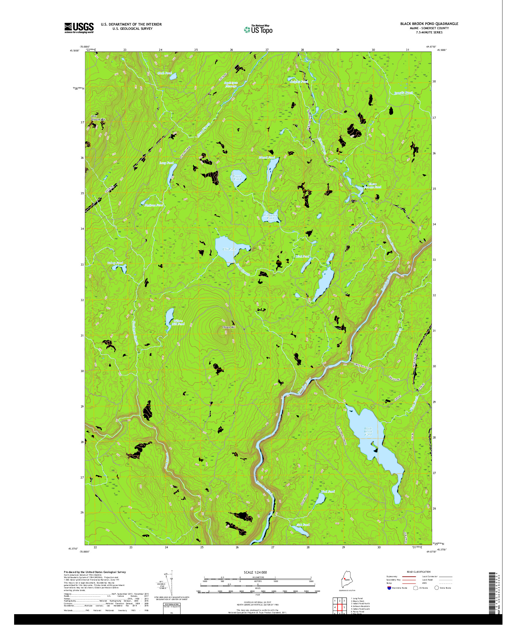 USGS US TOPO 7.5-MINUTE MAP FOR BLACK BROOK POND, ME 2018