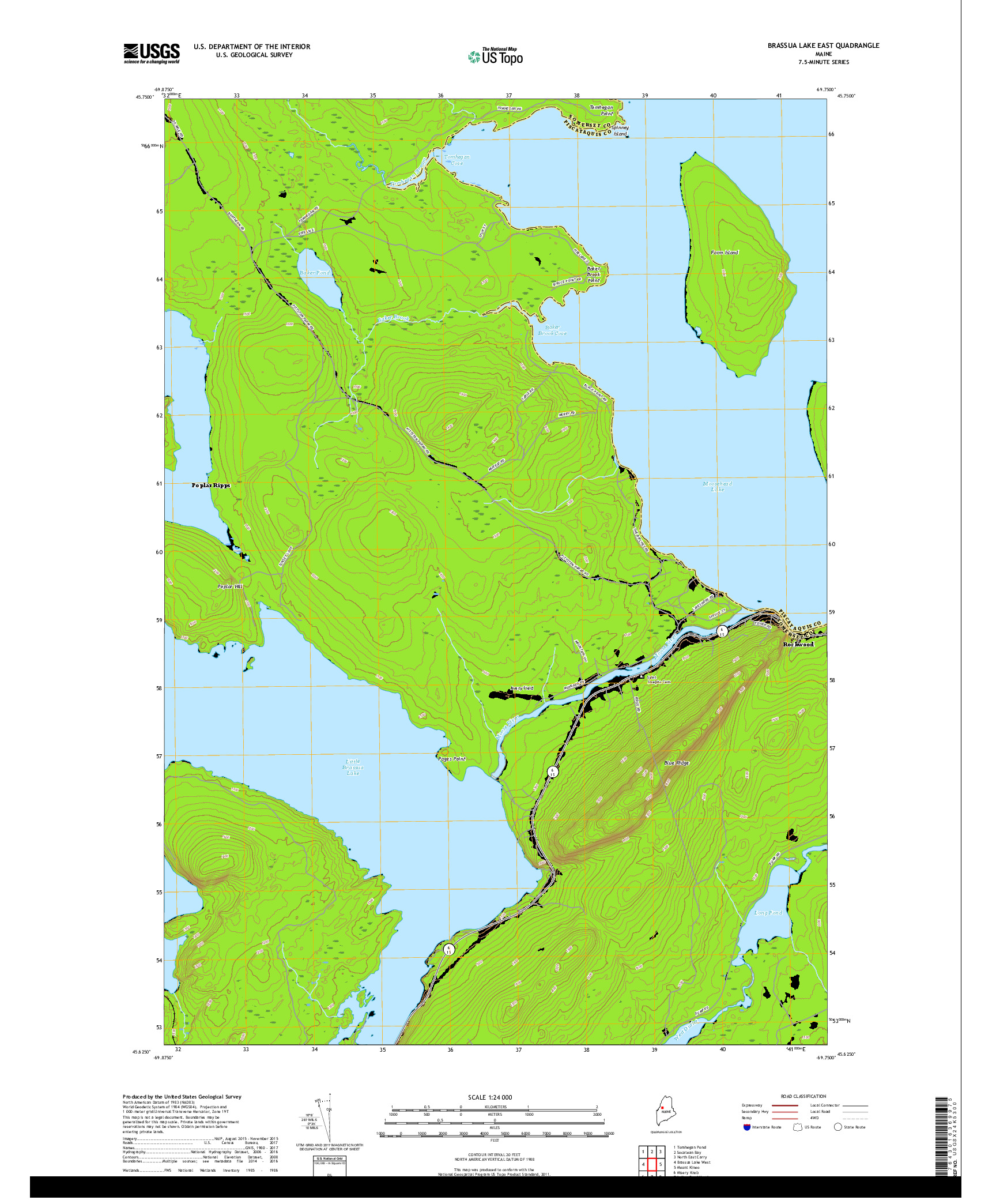 USGS US TOPO 7.5-MINUTE MAP FOR BRASSUA LAKE EAST, ME 2018