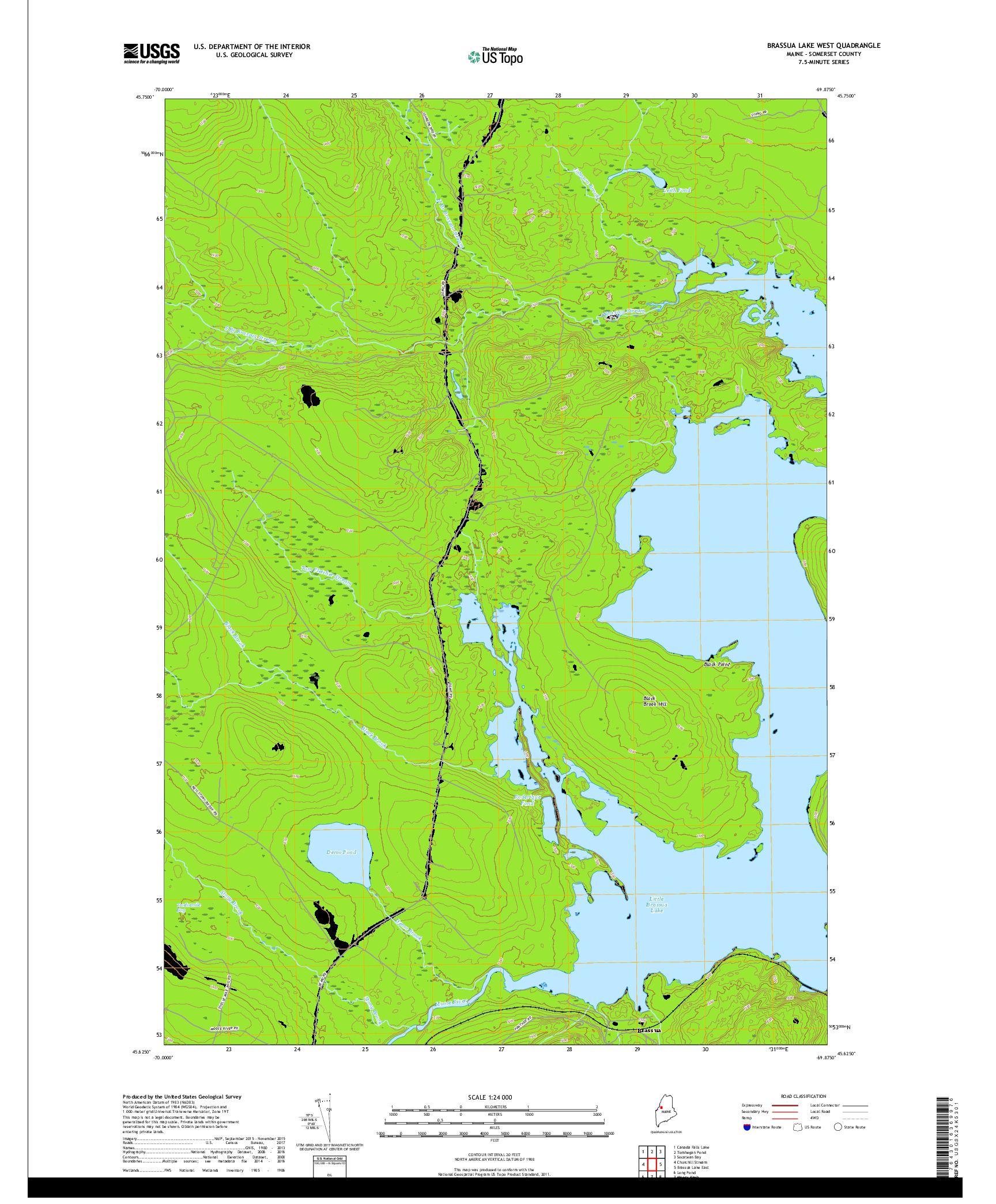 USGS US TOPO 7.5-MINUTE MAP FOR BRASSUA LAKE WEST, ME 2018