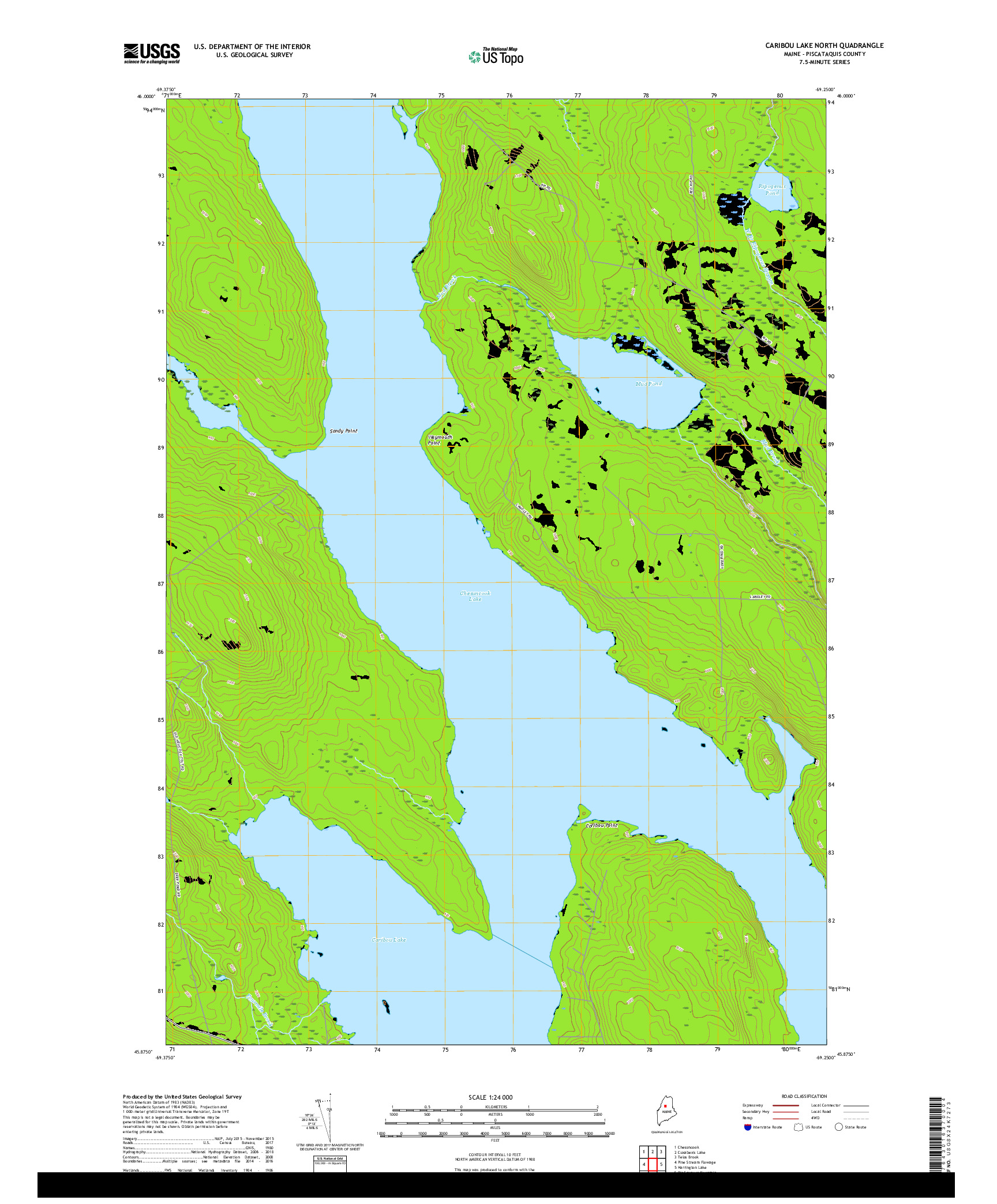 USGS US TOPO 7.5-MINUTE MAP FOR CARIBOU LAKE NORTH, ME 2018
