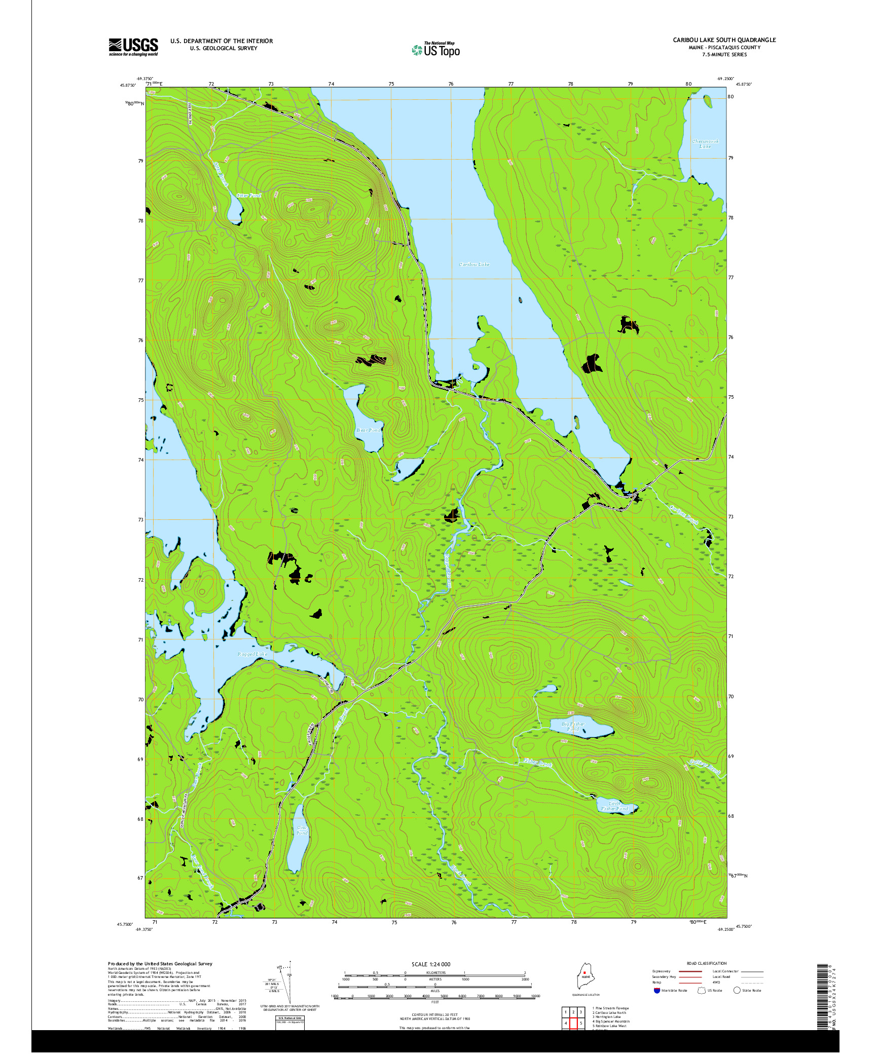 USGS US TOPO 7.5-MINUTE MAP FOR CARIBOU LAKE SOUTH, ME 2018