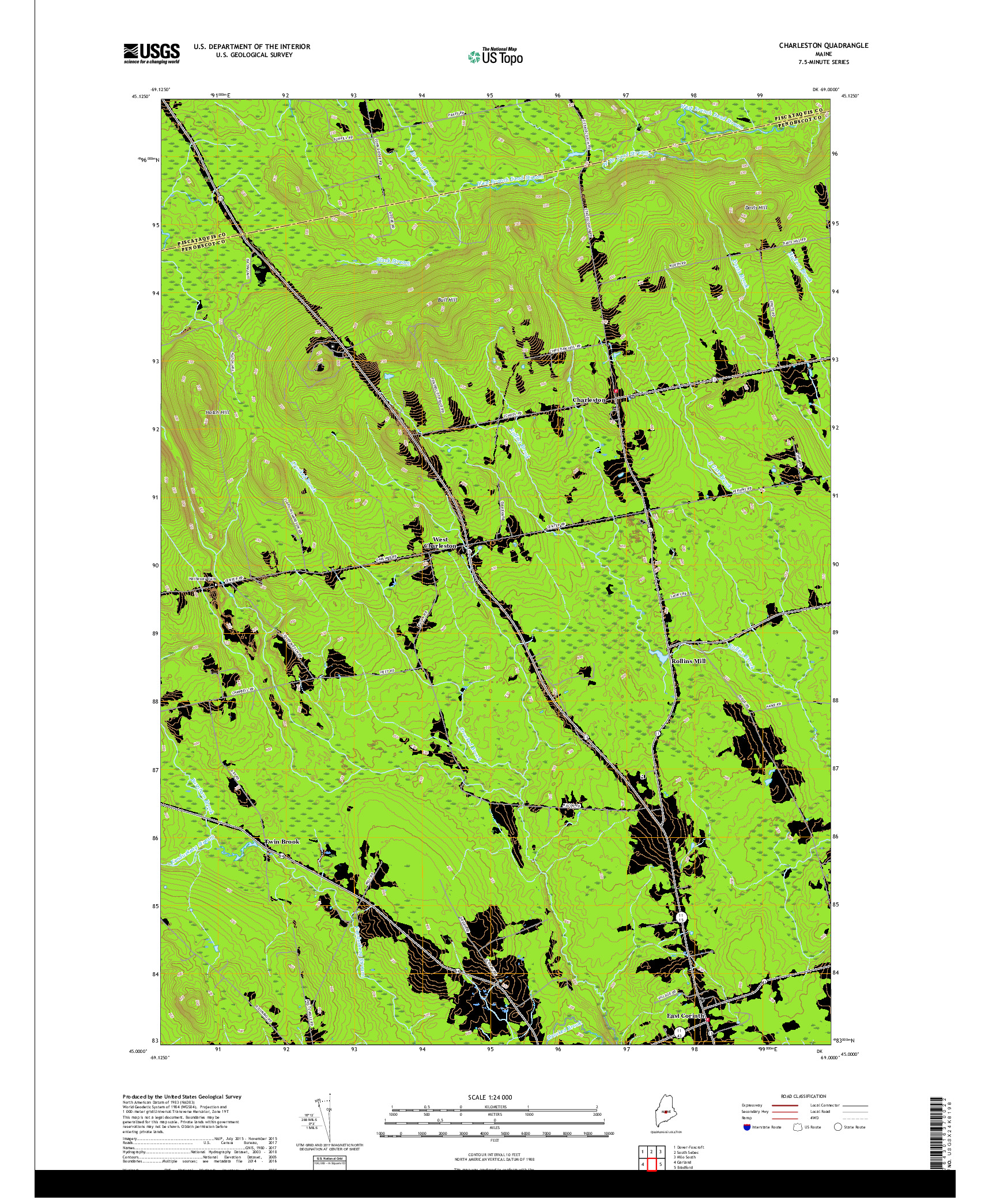 USGS US TOPO 7.5-MINUTE MAP FOR CHARLESTON, ME 2018