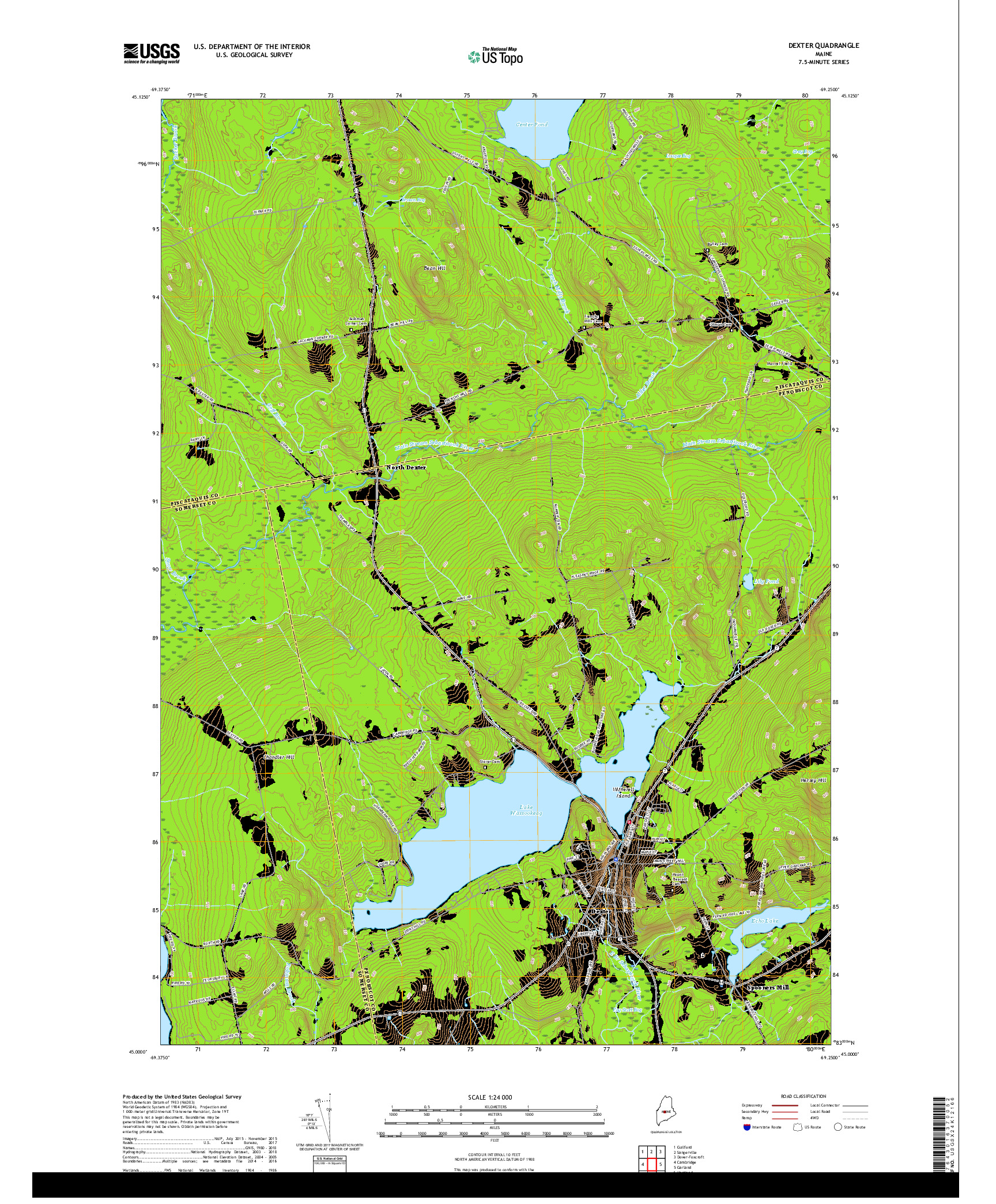 USGS US TOPO 7.5-MINUTE MAP FOR DEXTER, ME 2018