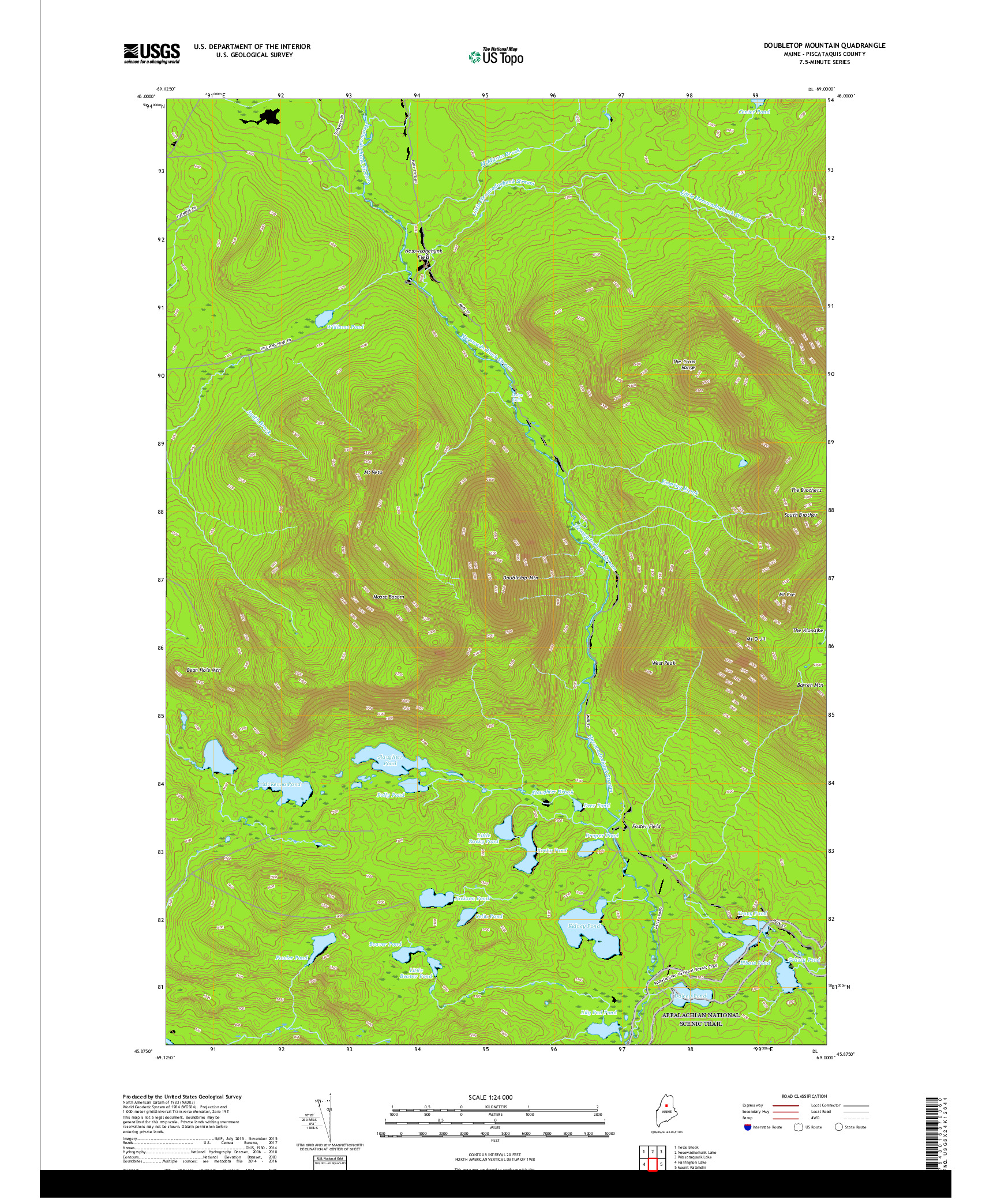 USGS US TOPO 7.5-MINUTE MAP FOR DOUBLETOP MOUNTAIN, ME 2018