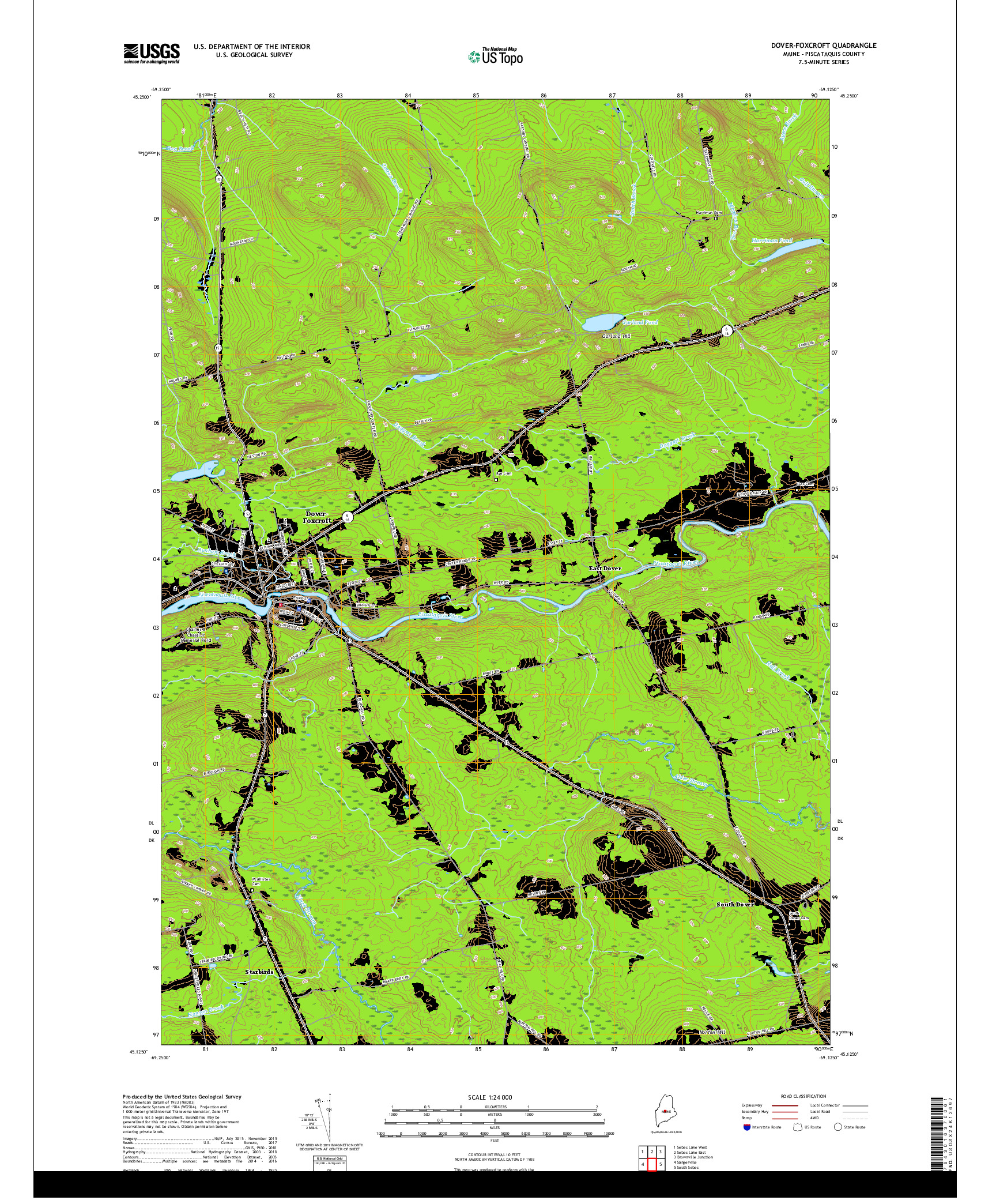 USGS US TOPO 7.5-MINUTE MAP FOR DOVER-FOXCROFT, ME 2018