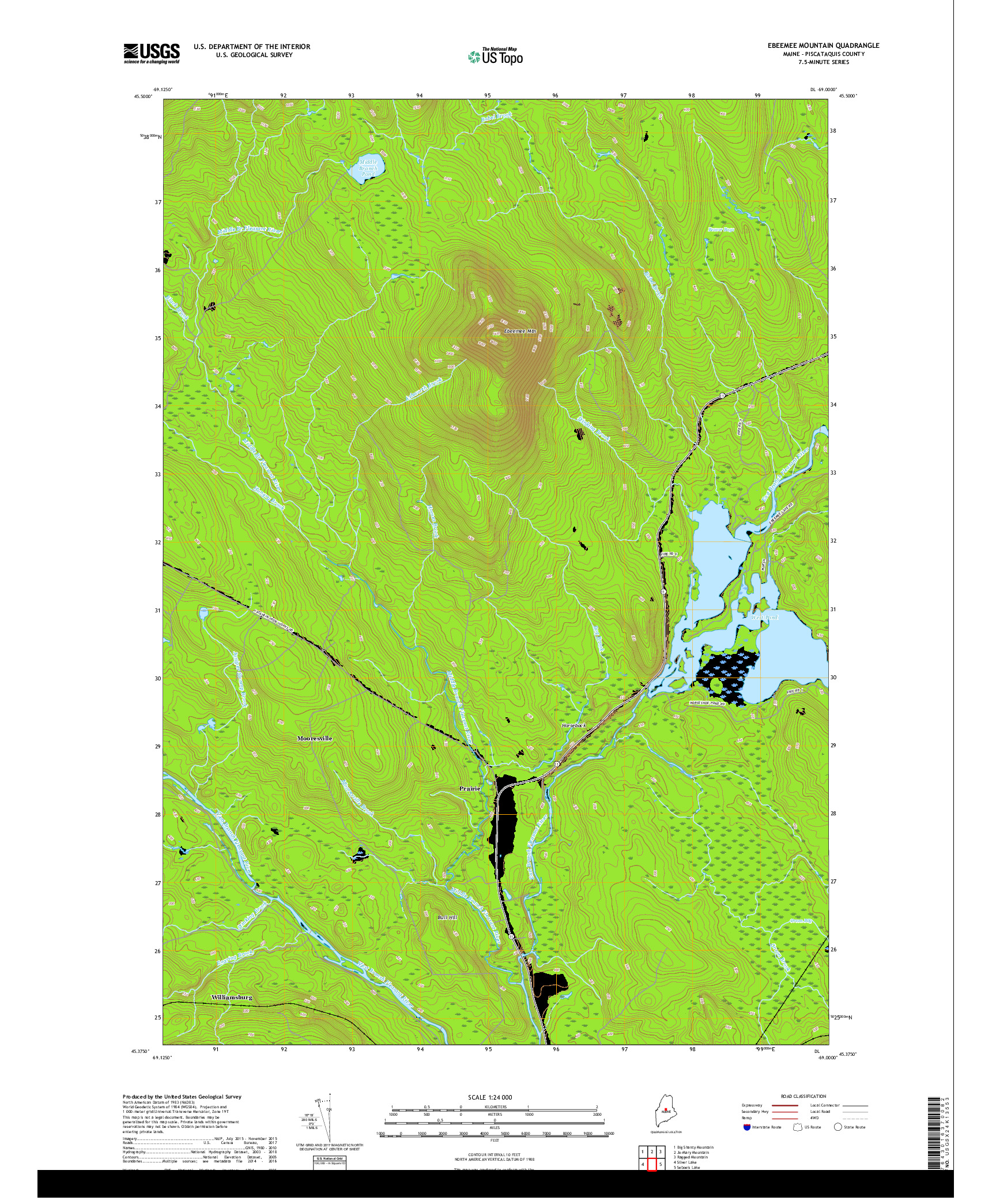 USGS US TOPO 7.5-MINUTE MAP FOR EBEEMEE MOUNTAIN, ME 2018