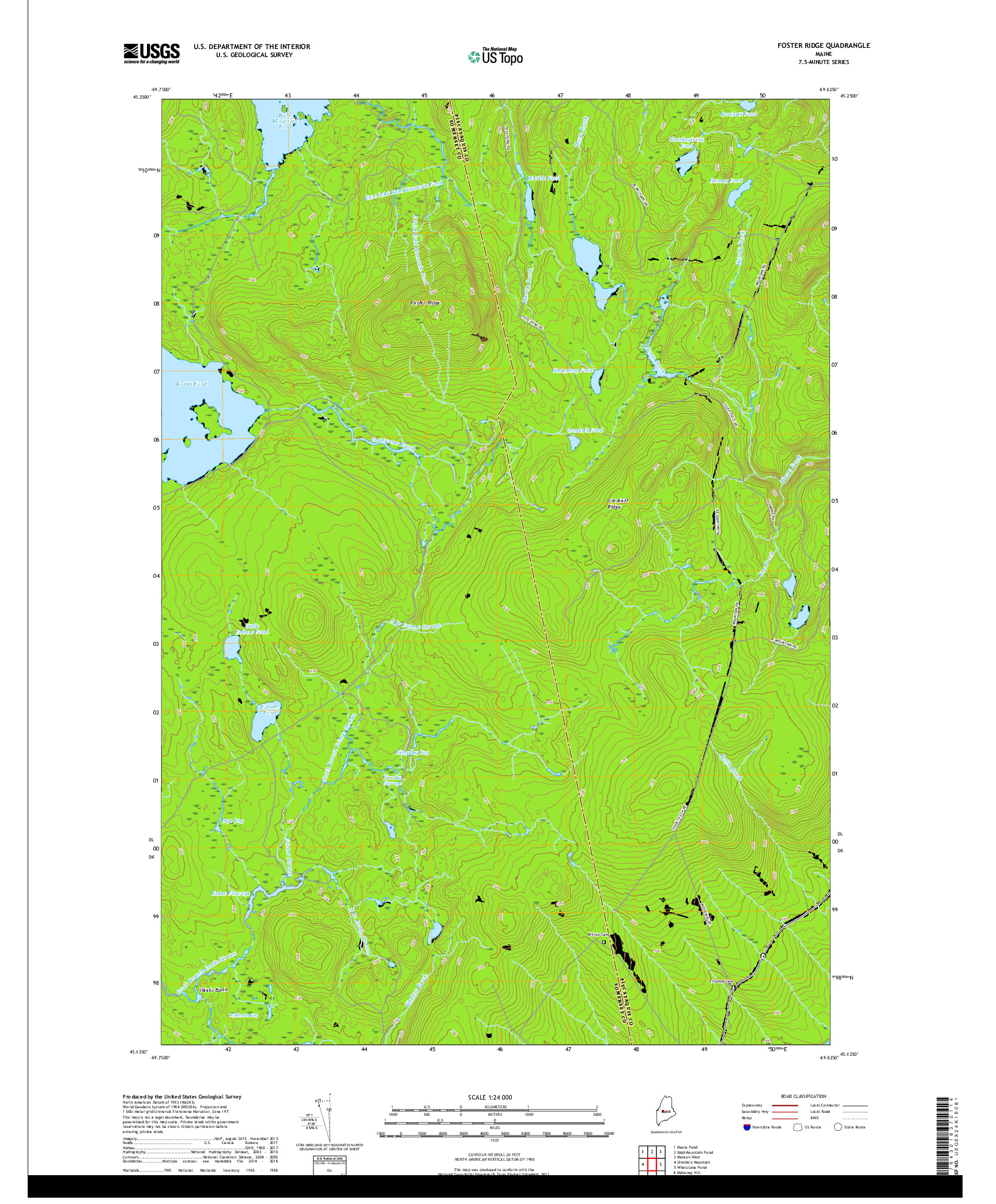 USGS US TOPO 7.5-MINUTE MAP FOR FOSTER RIDGE, ME 2018