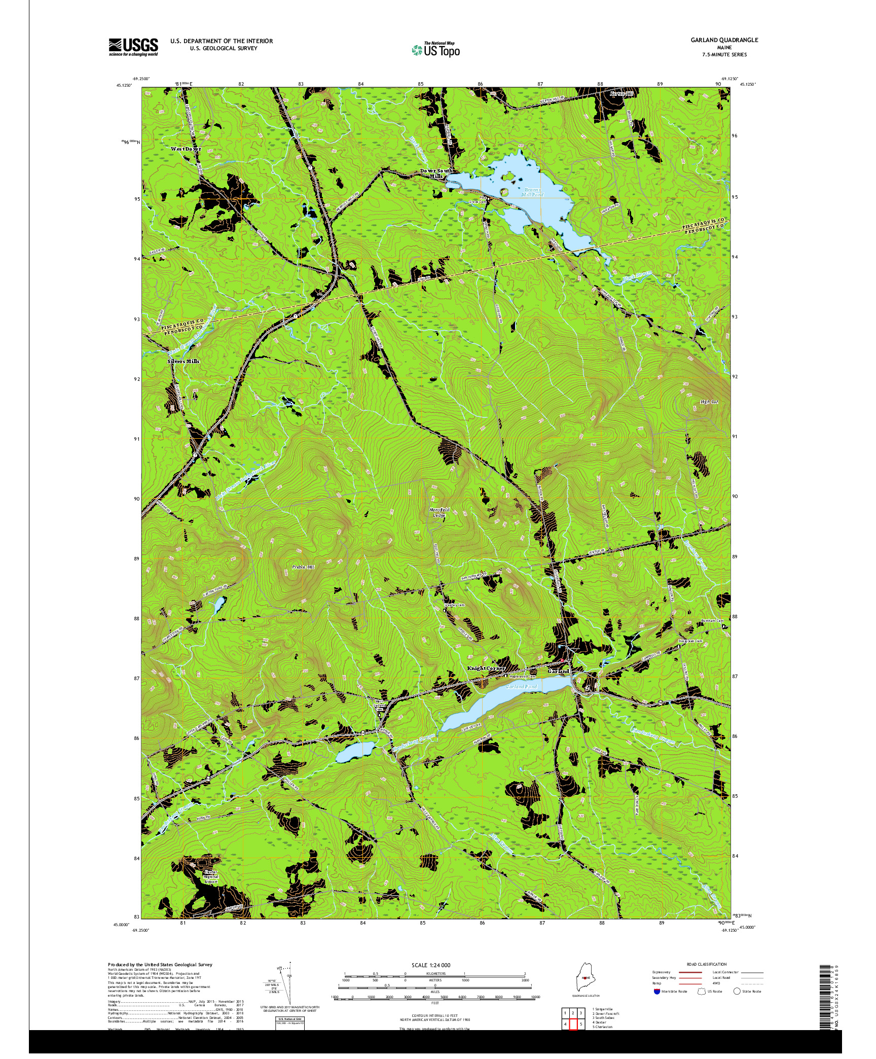 USGS US TOPO 7.5-MINUTE MAP FOR GARLAND, ME 2018