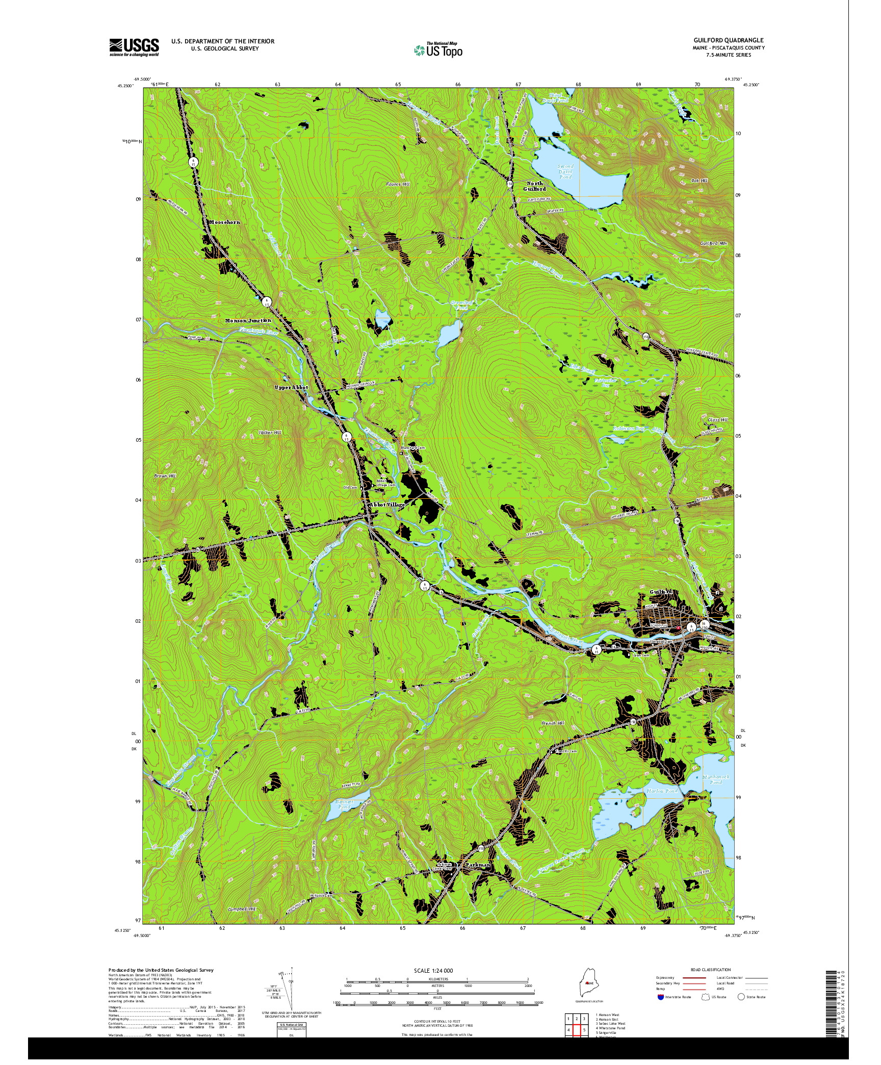 USGS US TOPO 7.5-MINUTE MAP FOR GUILFORD, ME 2018