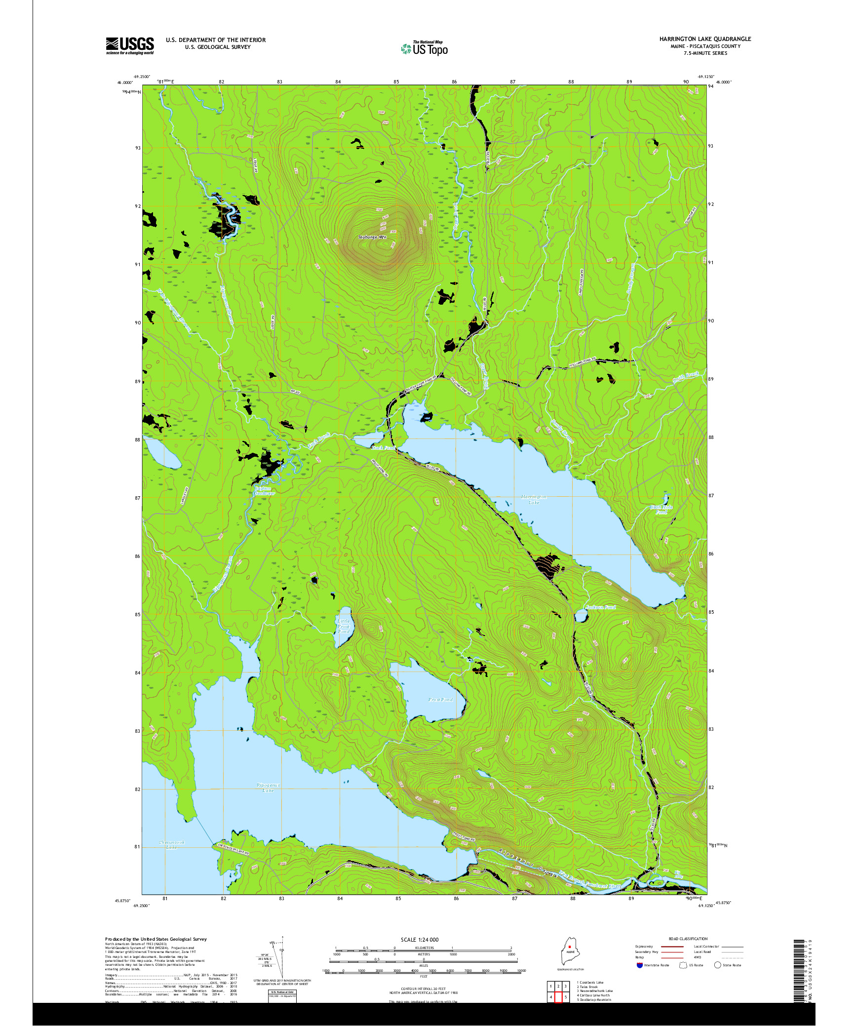 USGS US TOPO 7.5-MINUTE MAP FOR HARRINGTON LAKE, ME 2018