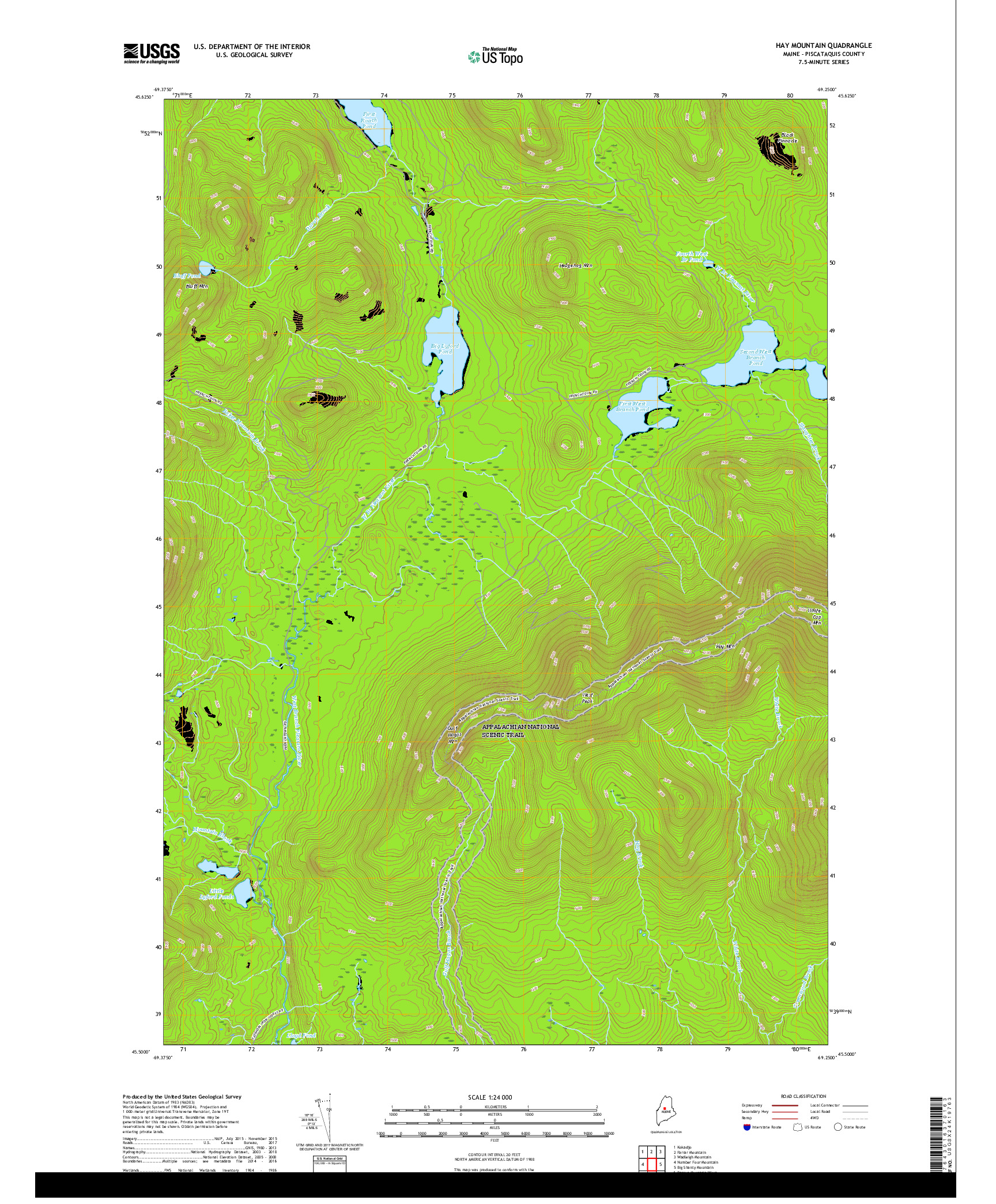 USGS US TOPO 7.5-MINUTE MAP FOR HAY MOUNTAIN, ME 2018