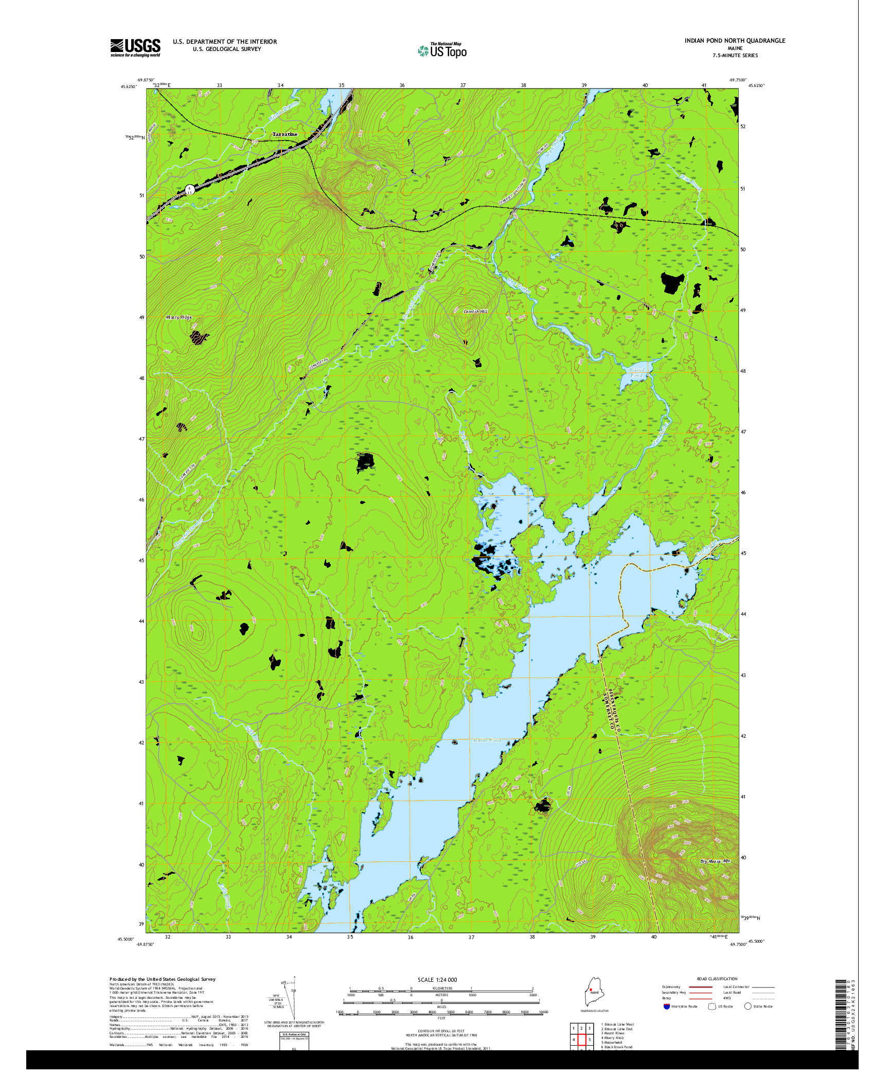 USGS US TOPO 7.5-MINUTE MAP FOR INDIAN POND NORTH, ME 2018