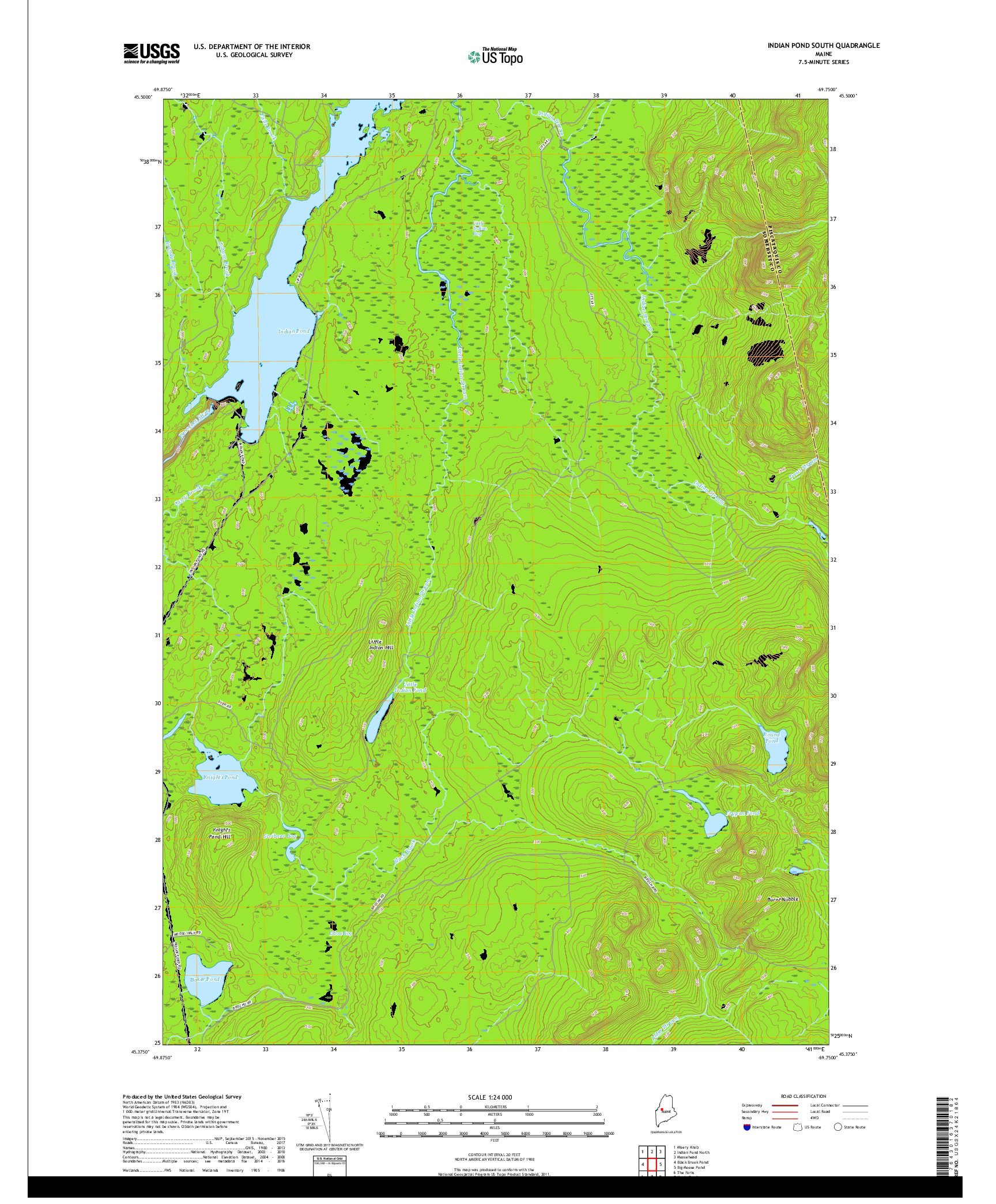 USGS US TOPO 7.5-MINUTE MAP FOR INDIAN POND SOUTH, ME 2018