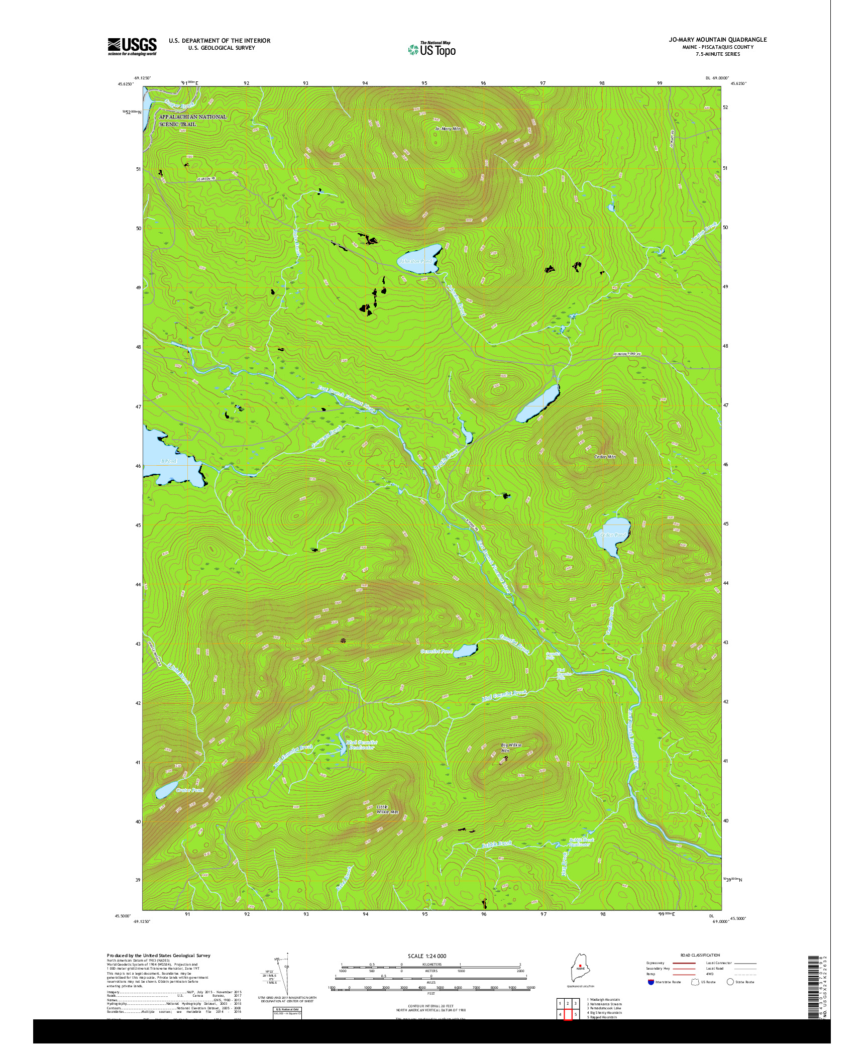 USGS US TOPO 7.5-MINUTE MAP FOR JO-MARY MOUNTAIN, ME 2018