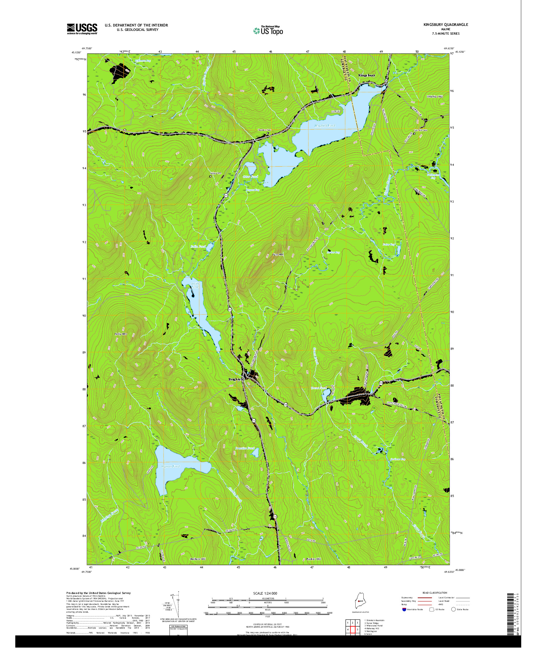 USGS US TOPO 7.5-MINUTE MAP FOR KINGSBURY, ME 2018