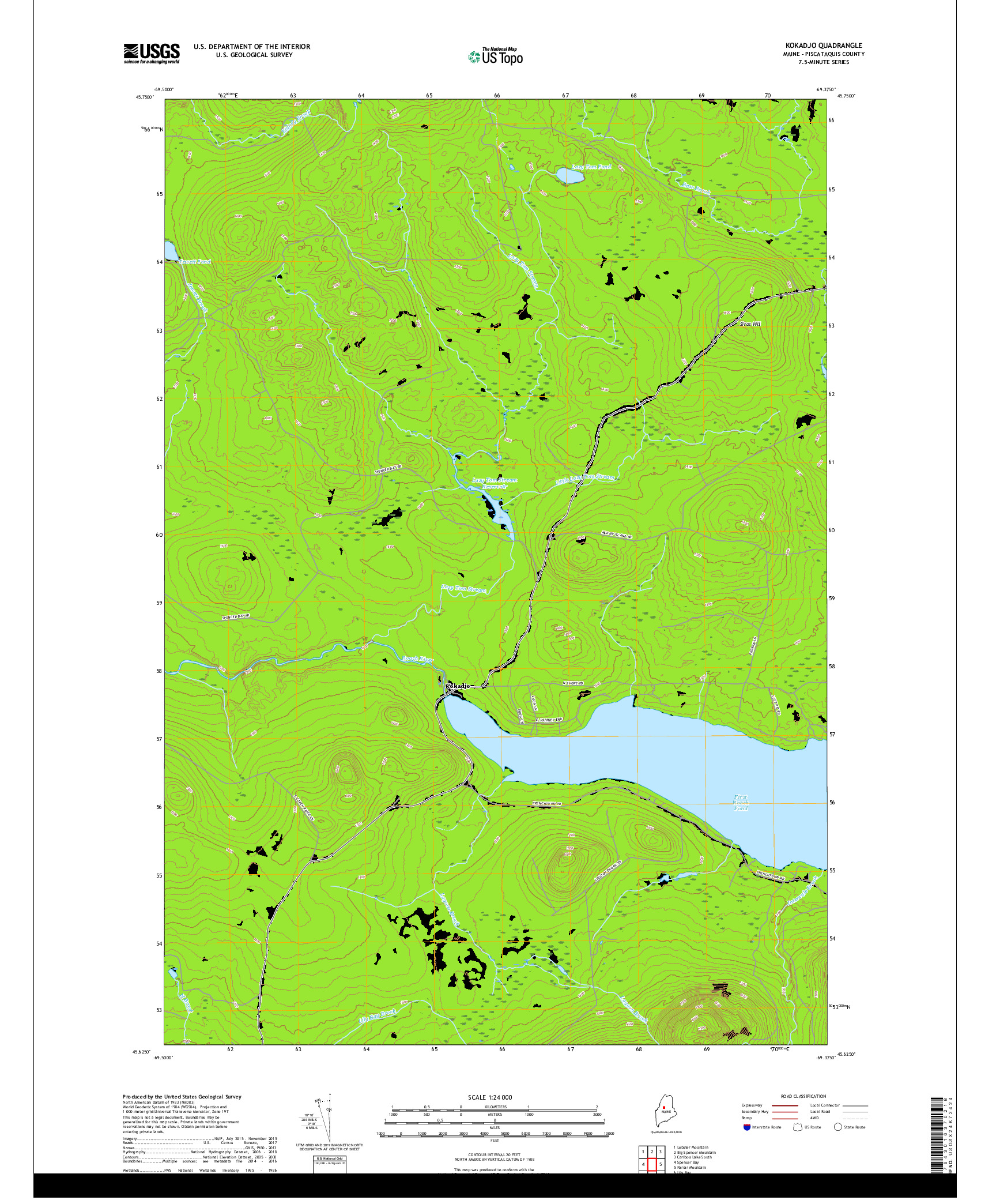 USGS US TOPO 7.5-MINUTE MAP FOR KOKADJO, ME 2018