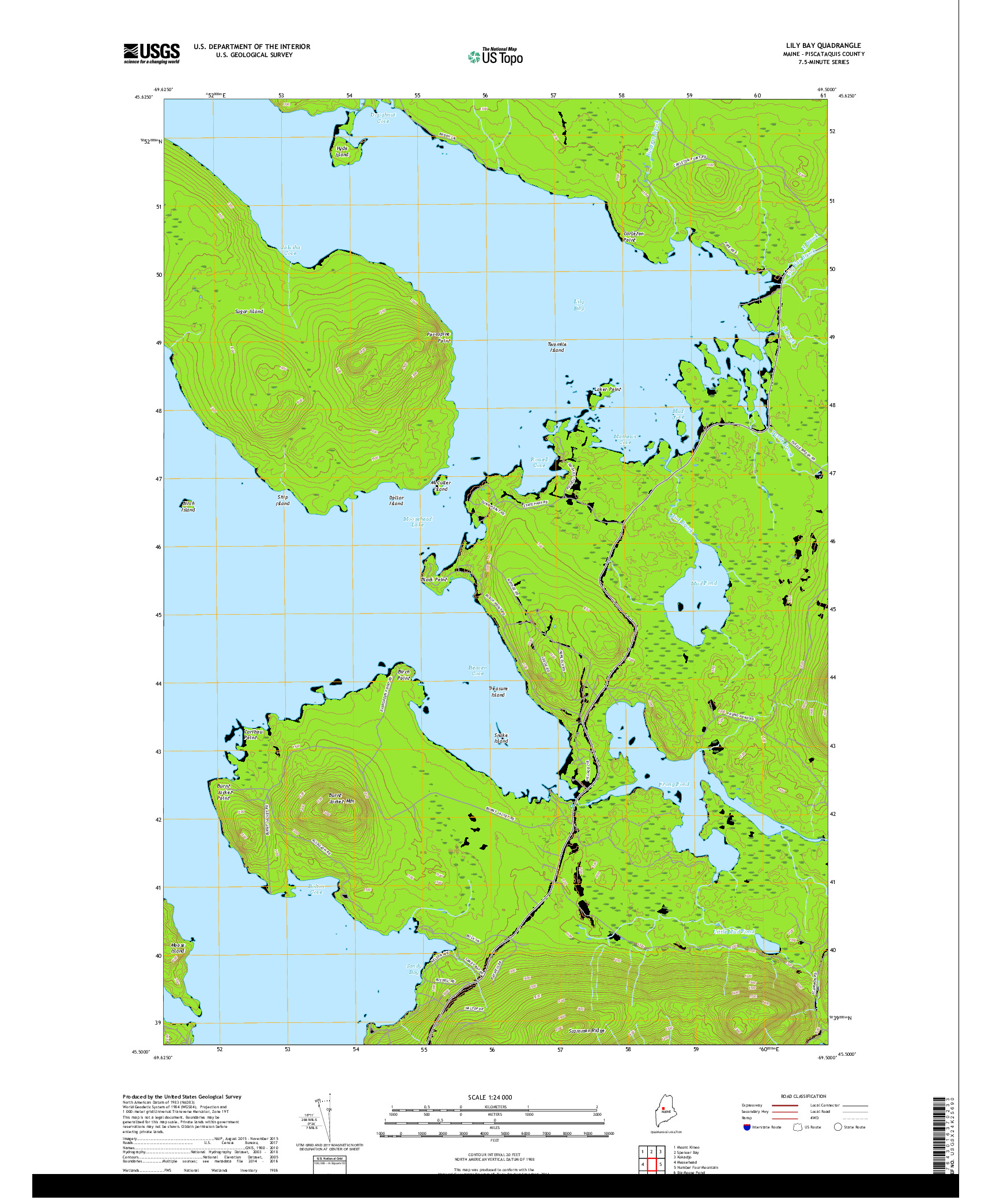 USGS US TOPO 7.5-MINUTE MAP FOR LILY BAY, ME 2018