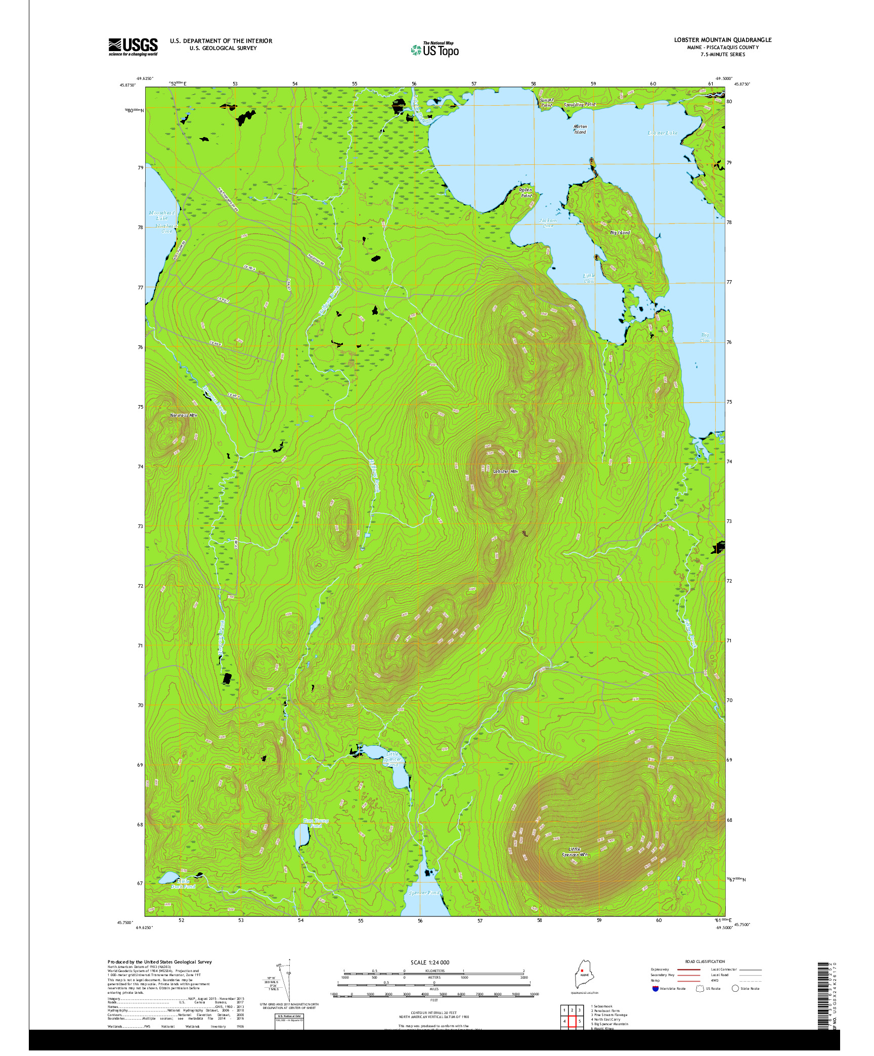 USGS US TOPO 7.5-MINUTE MAP FOR LOBSTER MOUNTAIN, ME 2018