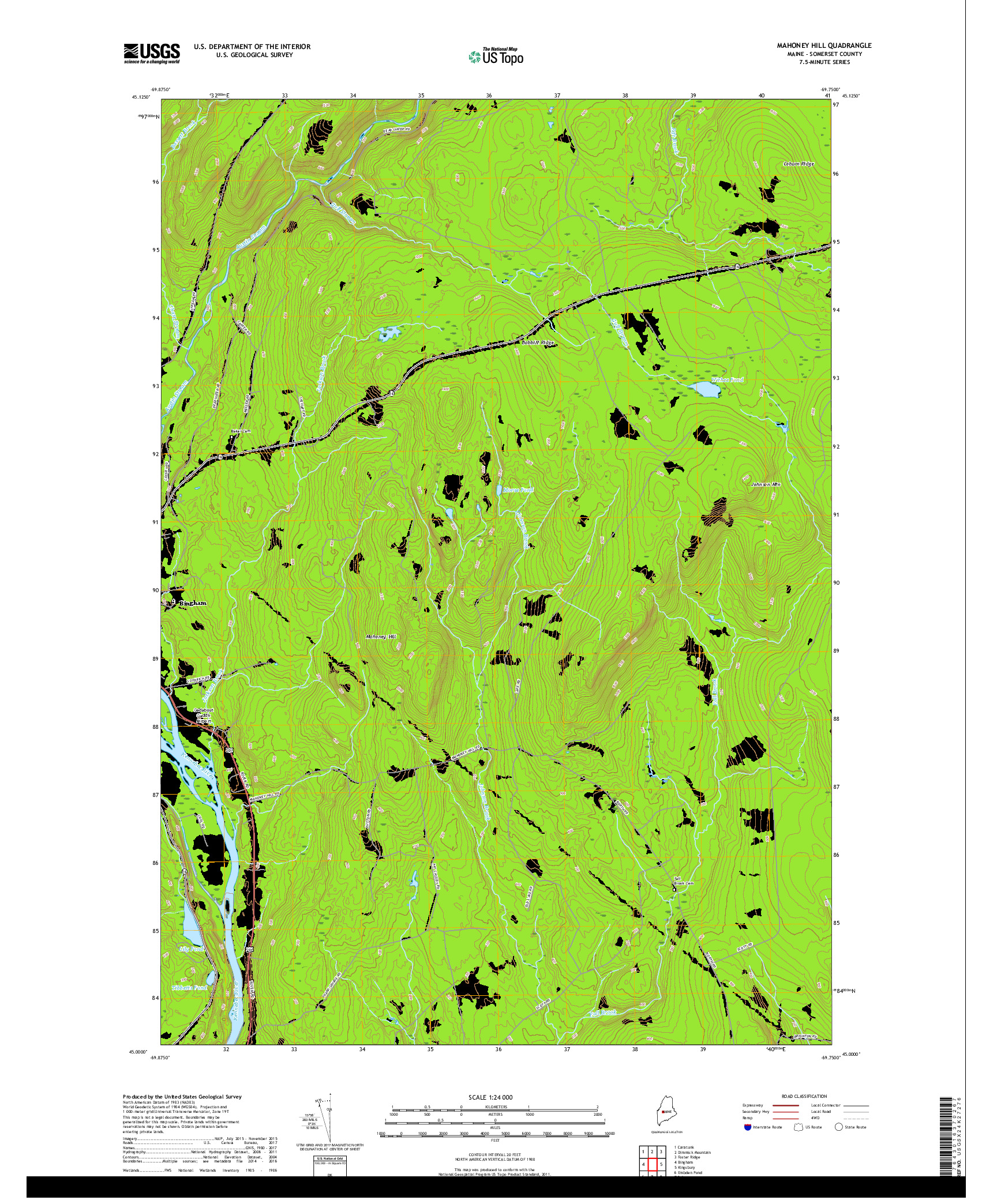 USGS US TOPO 7.5-MINUTE MAP FOR MAHONEY HILL, ME 2018